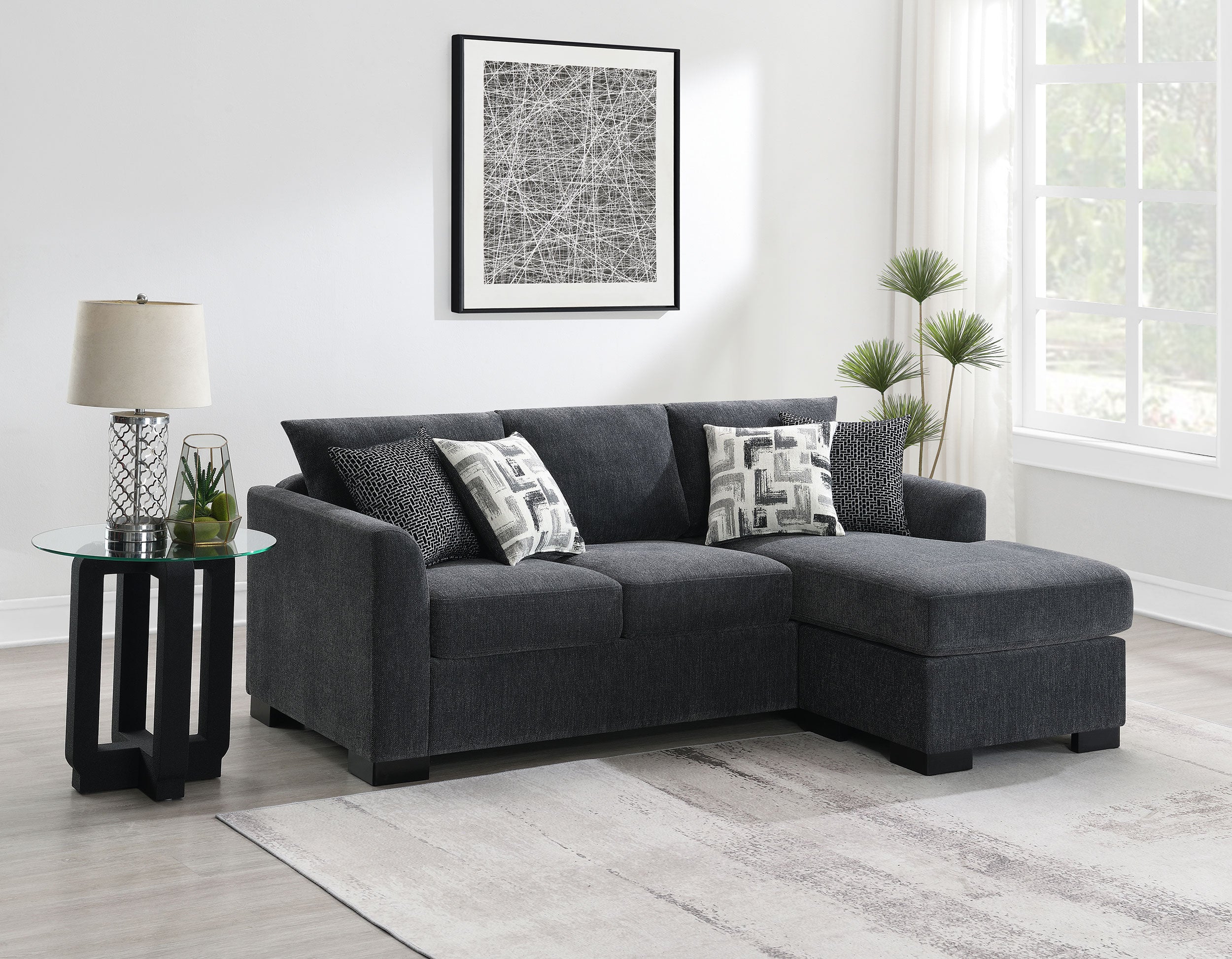 Storey Upholstered Sleeper Sectional Chaise Sofa Dark Grey — view 3