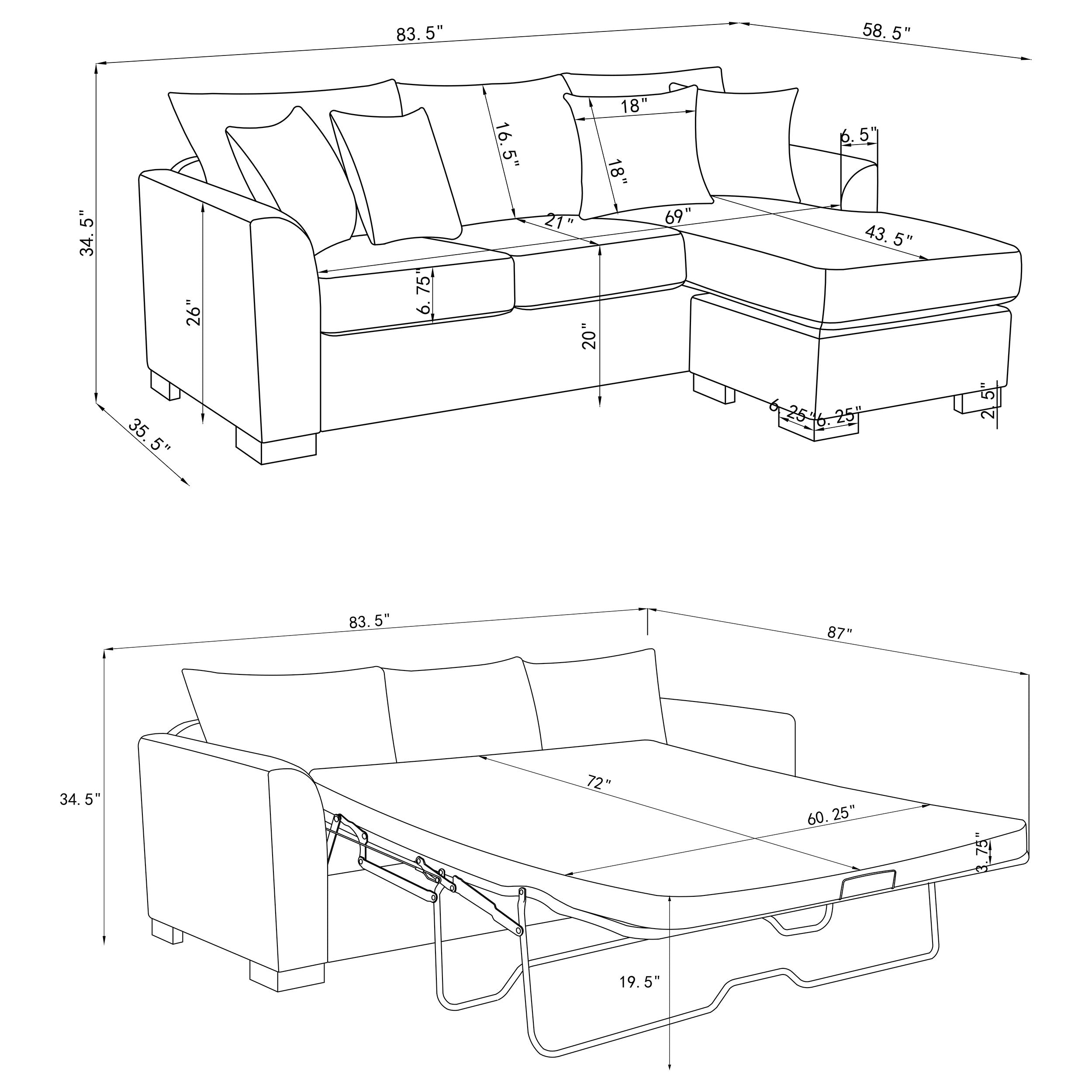 Storey Upholstered Sleeper Sectional Chaise Sofa Dark Grey — view 19