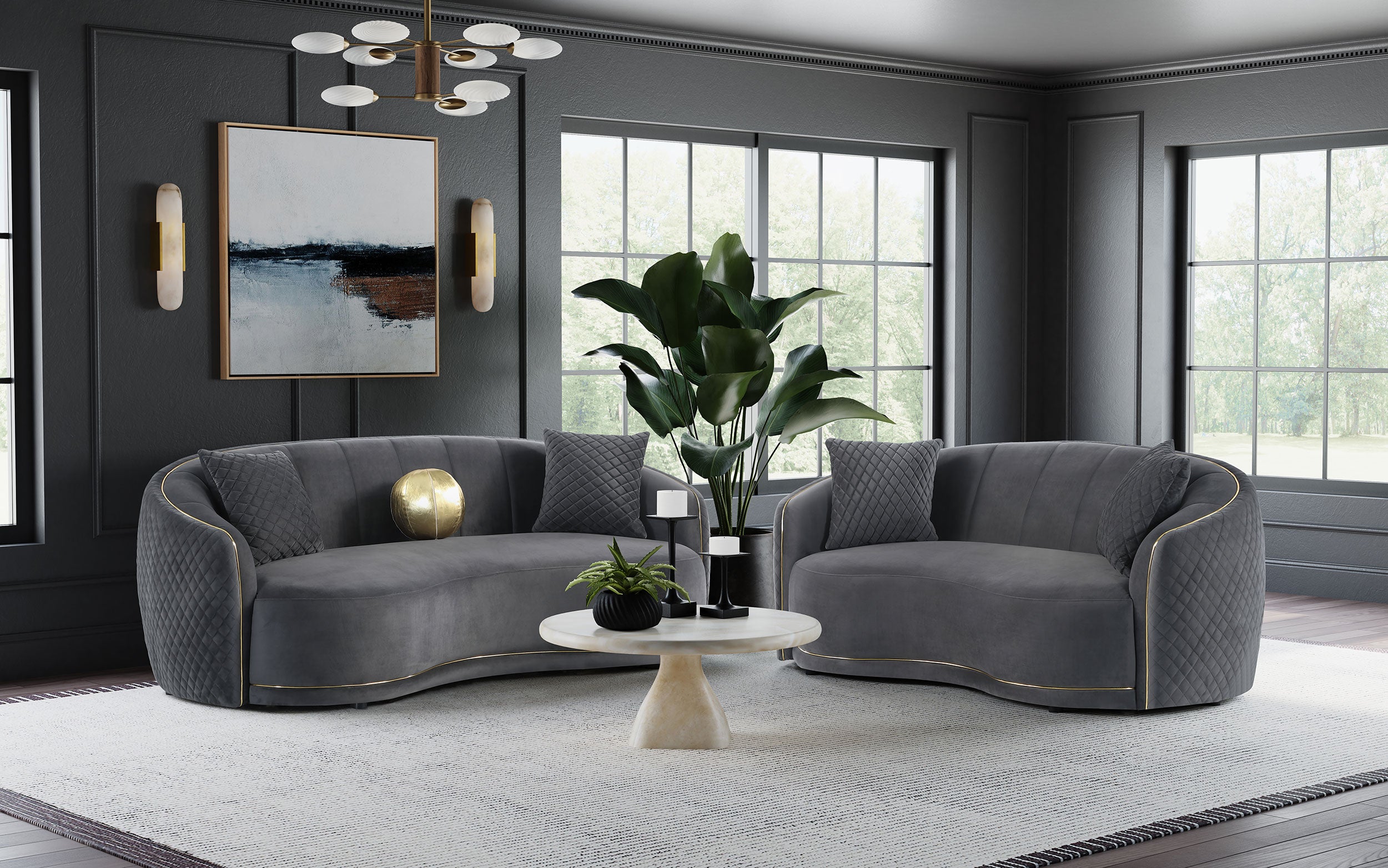 Brookside Velvet Upholstered Curved Sofa Dark Grey — view 14