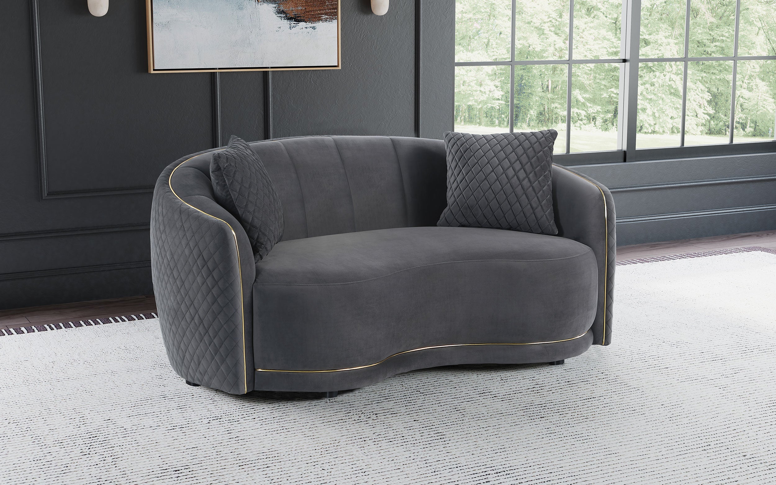 Brookside Velvet Upholstered Curved Loveseat Dark Grey — view 2