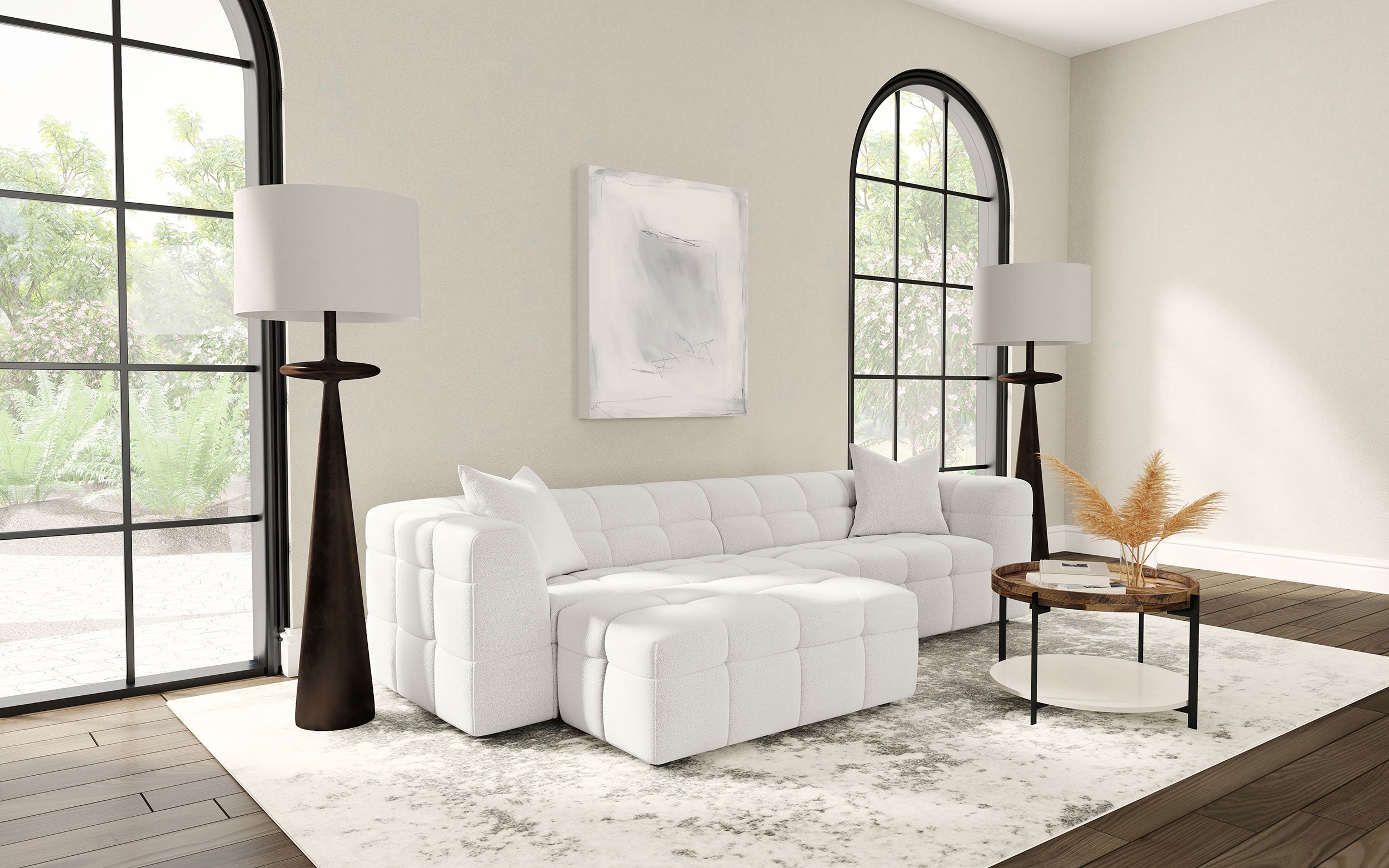 Everly Boucle Upholstered Rectangular Ottoman Off White — view 8