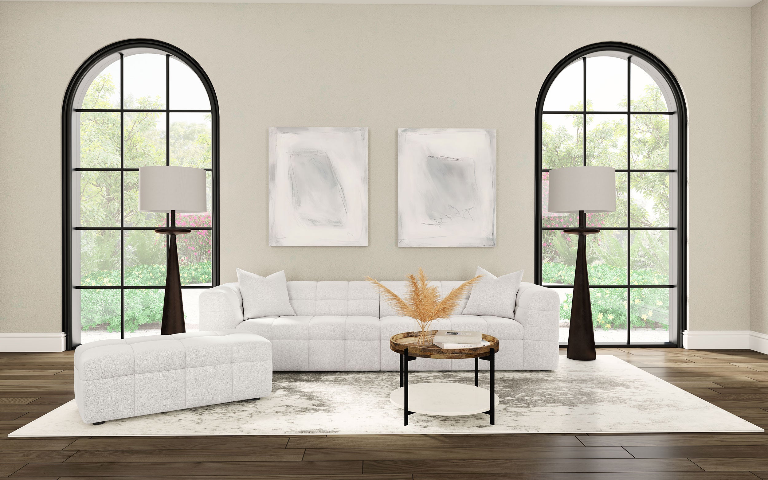 Everly Boucle Upholstered Rectangular Ottoman Off White — view 9