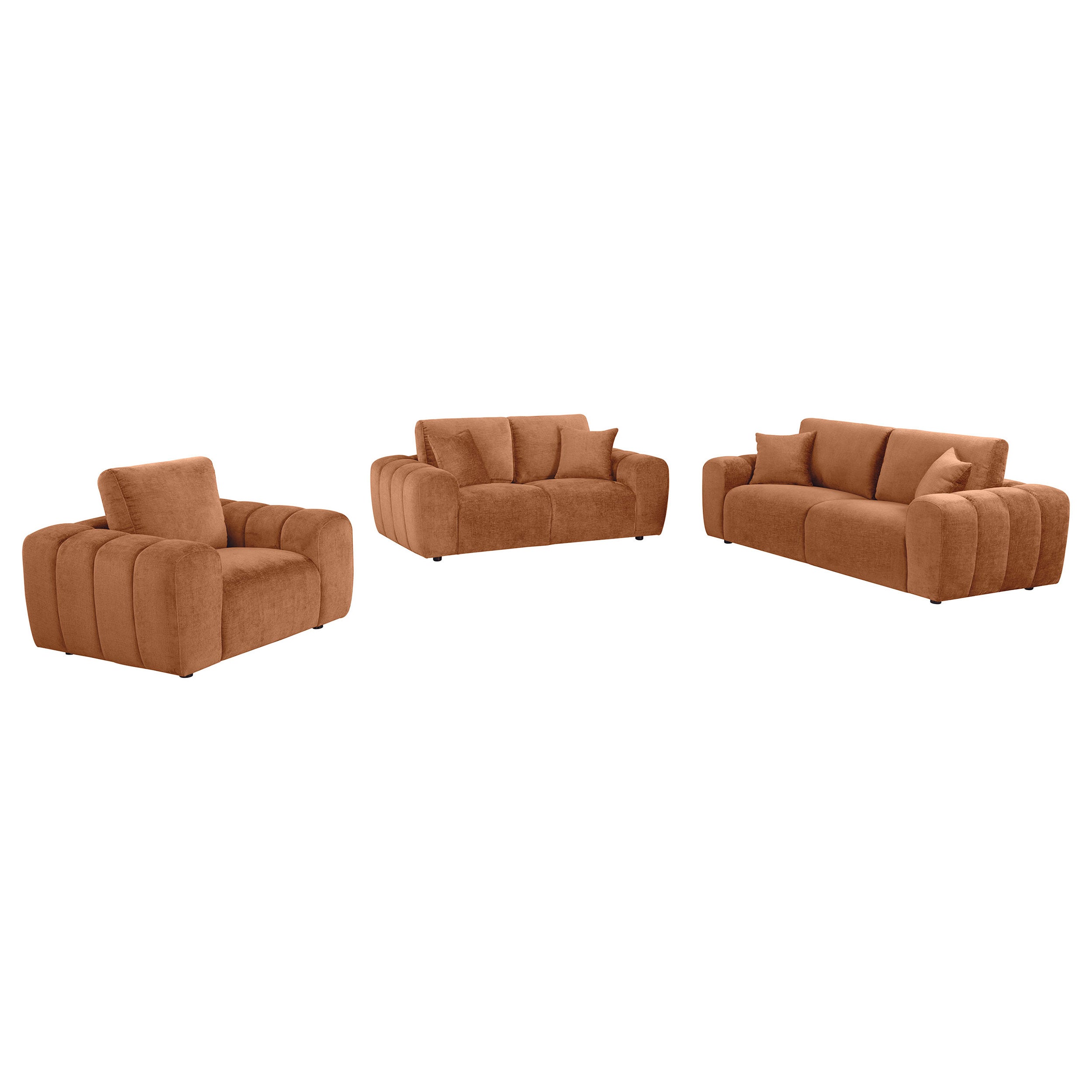 Burnett 3-piece Chenille Upholstered Sofa Set Burnt Orange — view 2