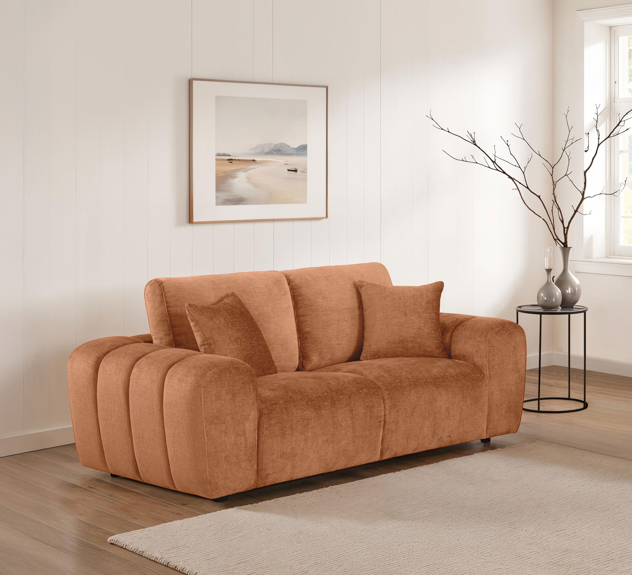 Burnett Chenille Upholstered Wide Arm Loveseat Burnt Orange — view 2