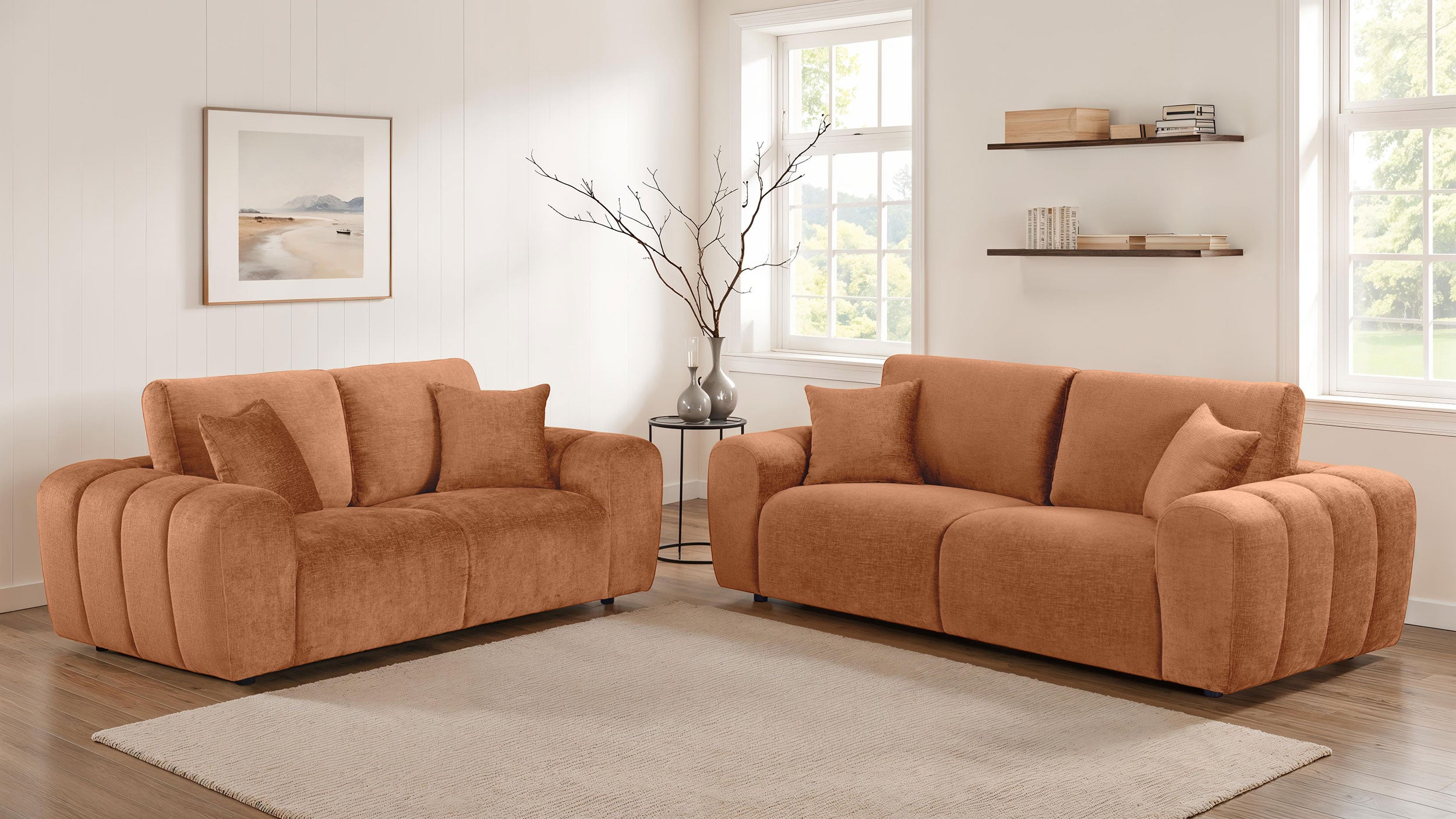 Burnett Chenille Upholstered Wide Arm Loveseat Burnt Orange — view 11