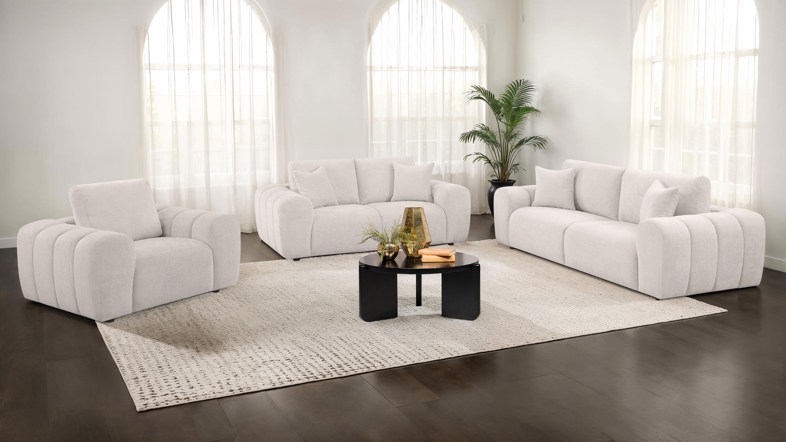Burnett 3-piece Chenille Upholstered Sofa Set Ivory — view 1