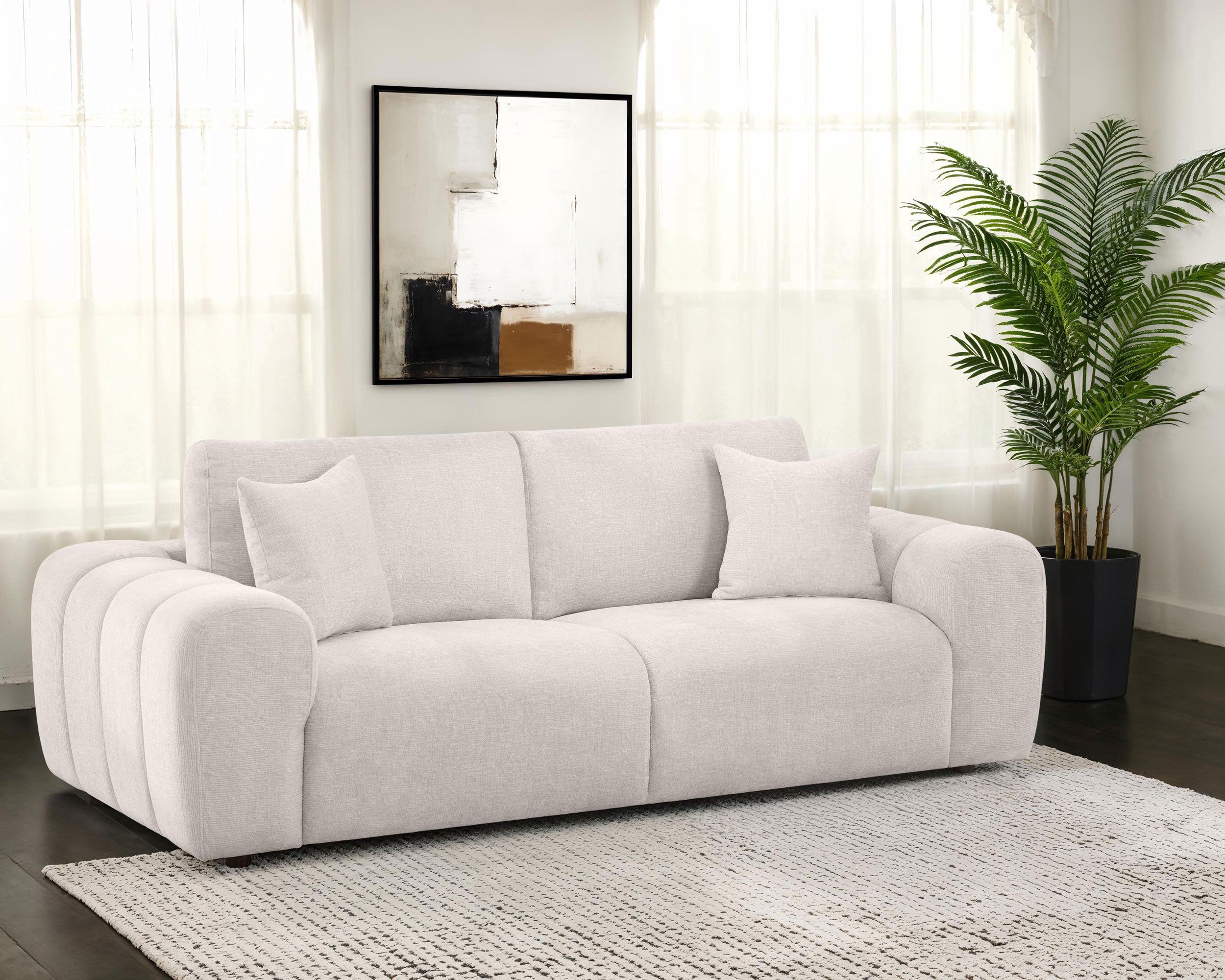 Burnett Chenille Upholstered Wide Arm Sofa Ivory — view 2