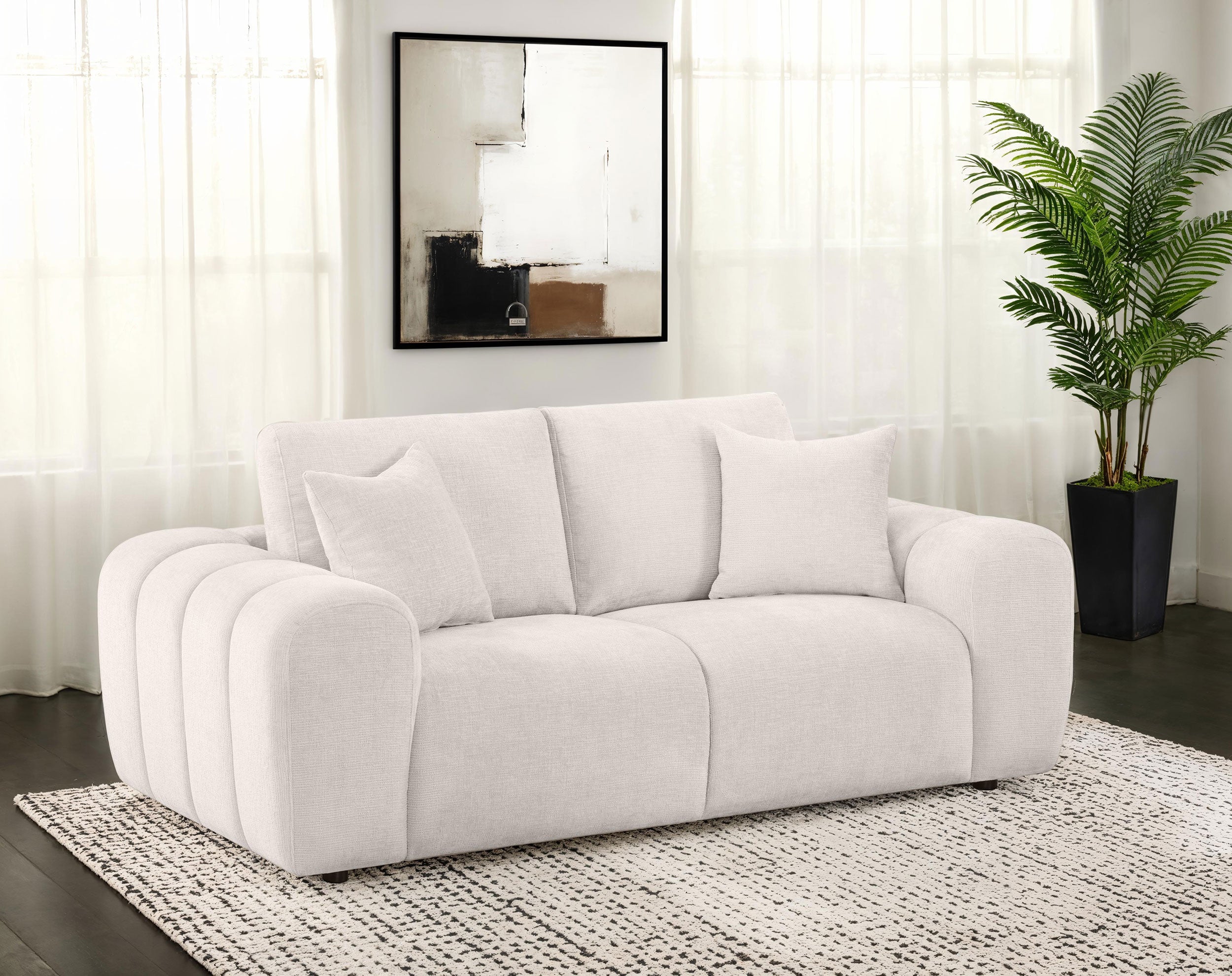 Burnett Chenille Upholstered Wide Arm Loveseat Ivory — view 2