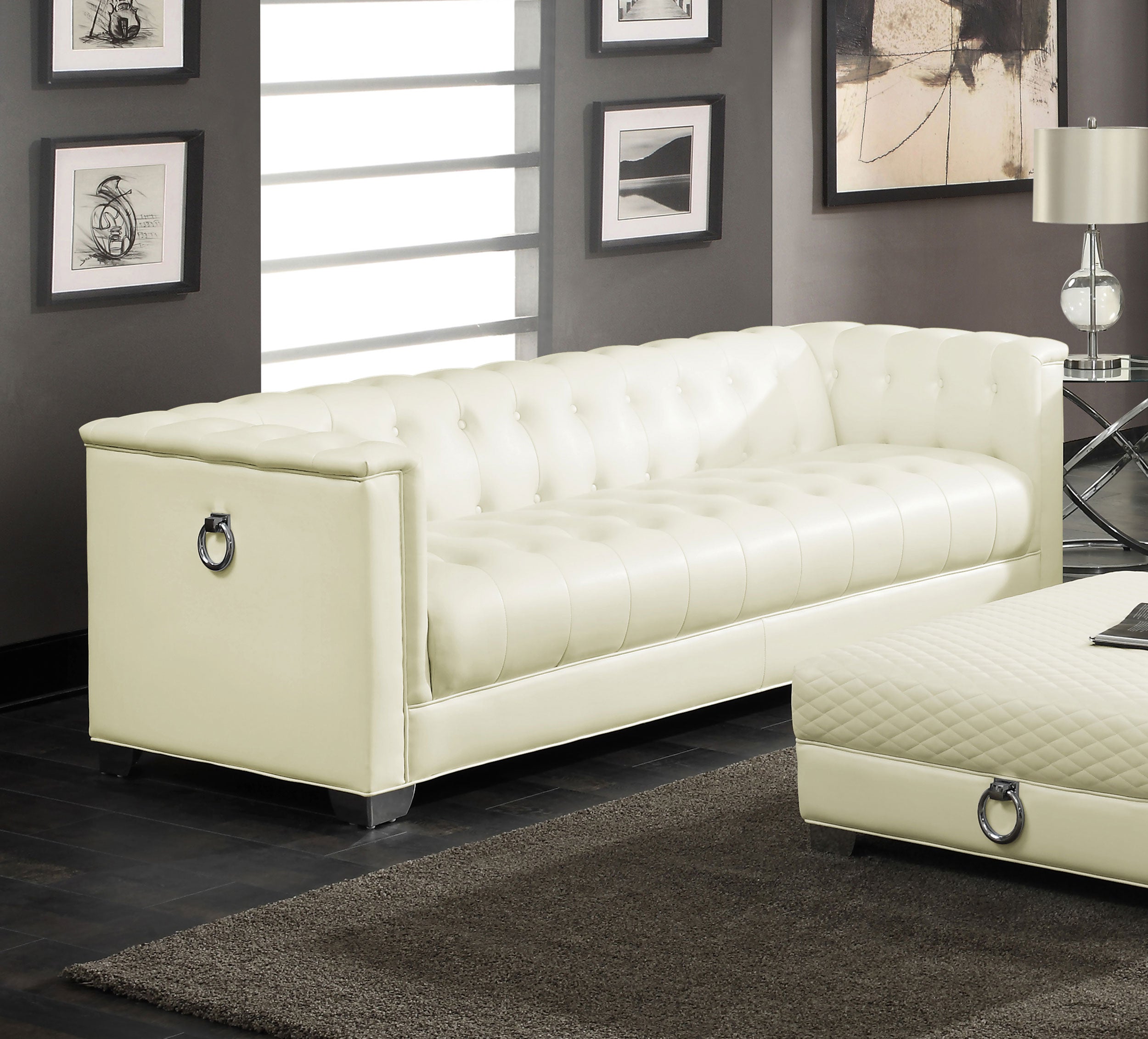 Chaviano Upholstered Track Arm Sofa Pearl White — view 2