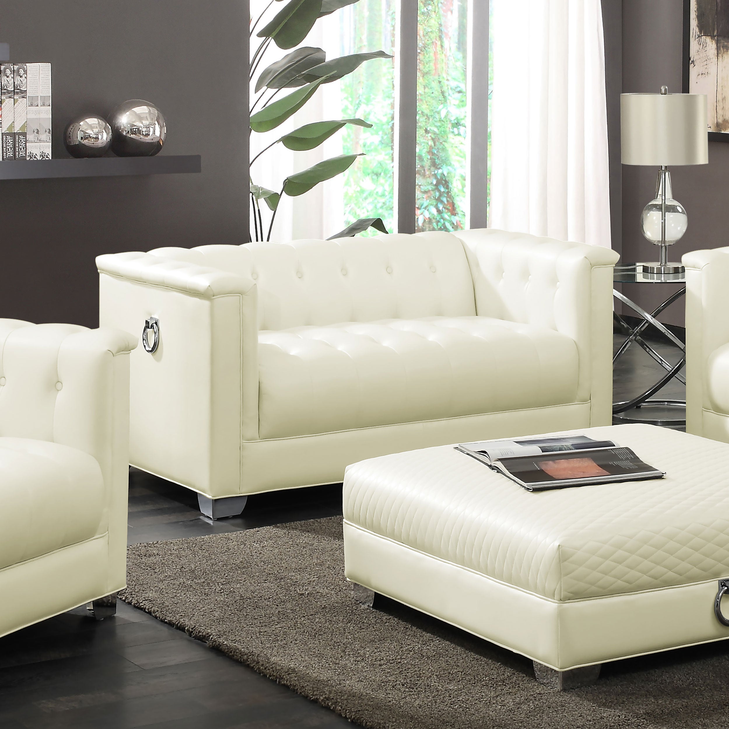 Chaviano Upholstered Track Arm Loveseat Pearl White — view 2