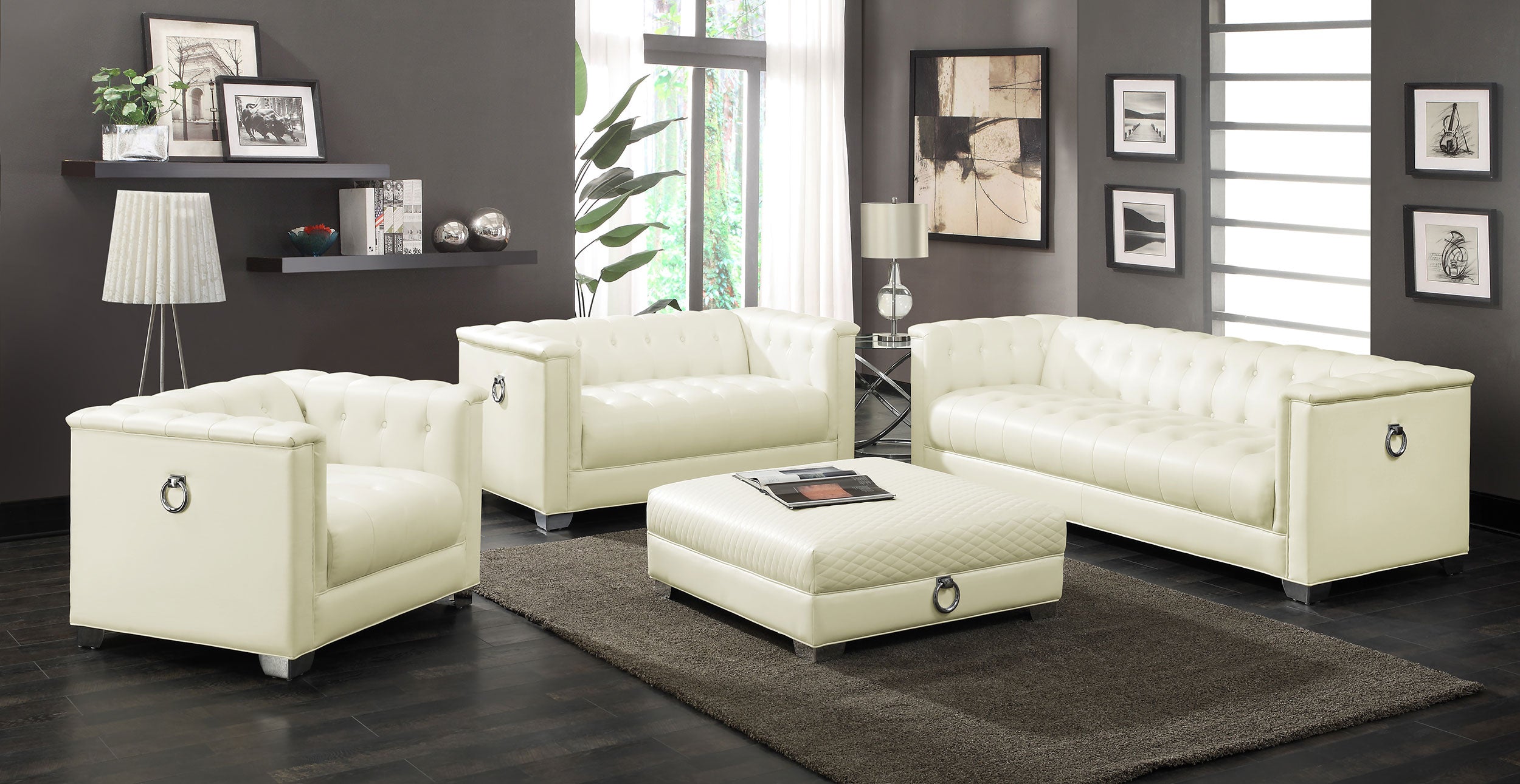 Chaviano Upholstered Track Arm Accent Chair Pearl White — view 11