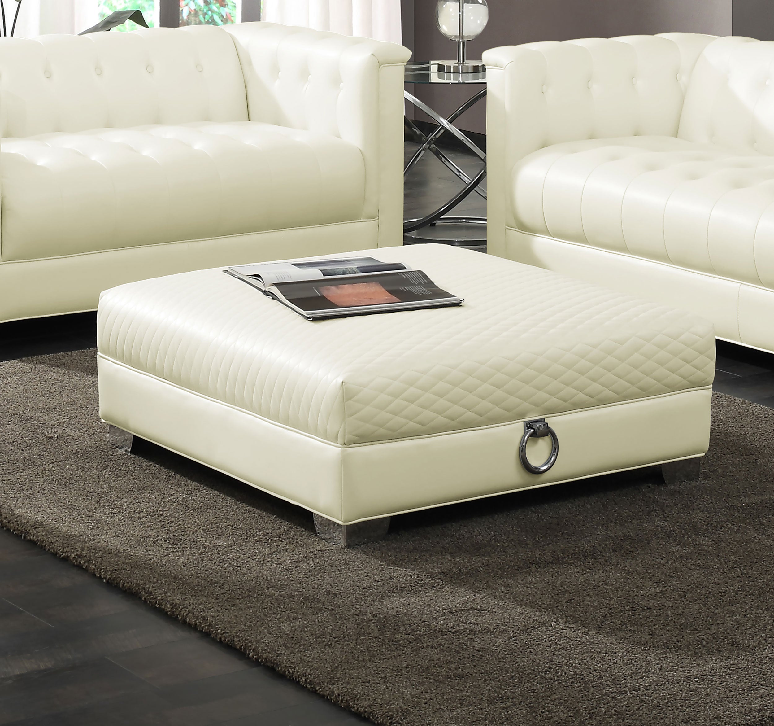Chaviano Square Upholstered Ottoman Pearl White — view 2