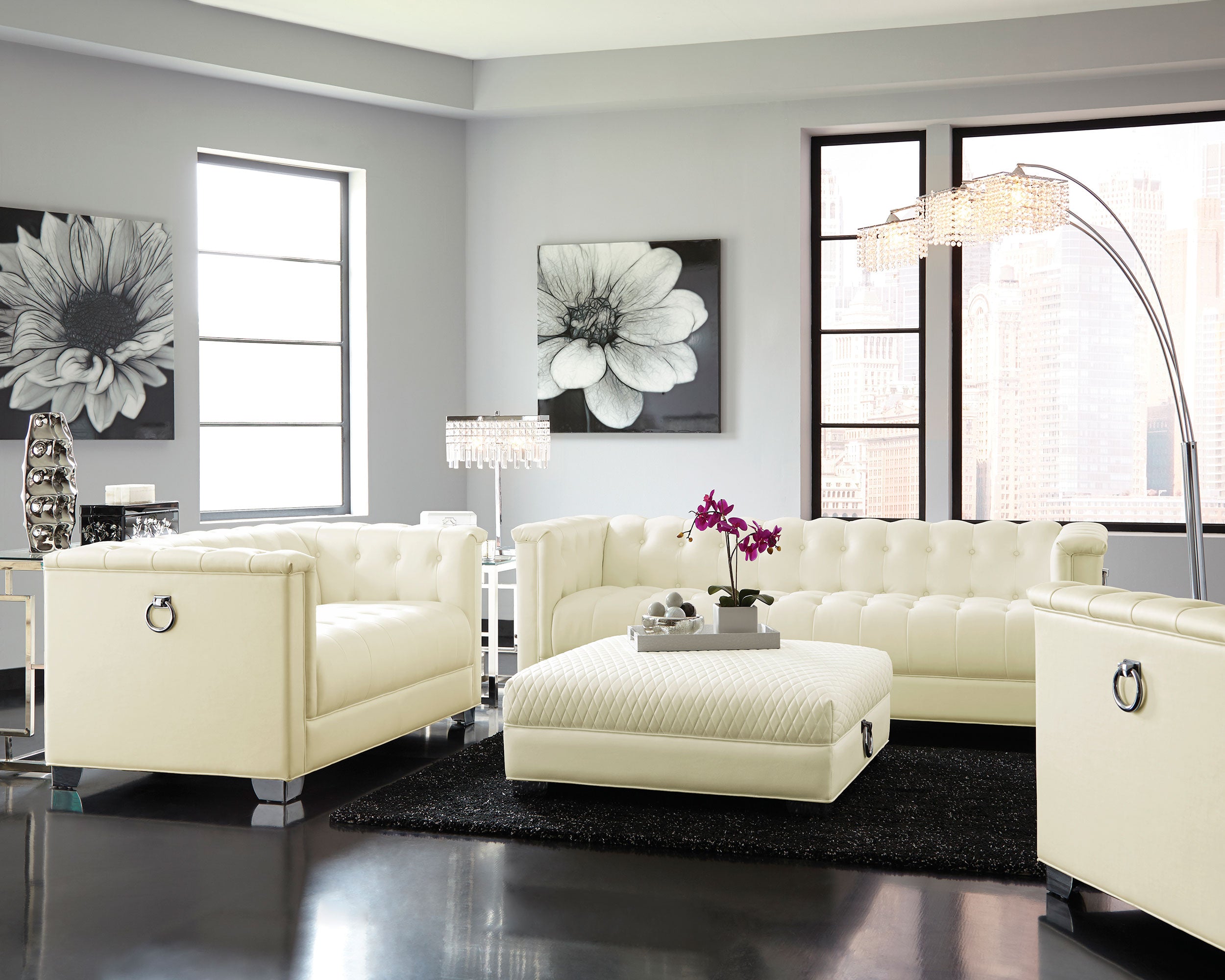 Chaviano Square Upholstered Ottoman Pearl White — view 8