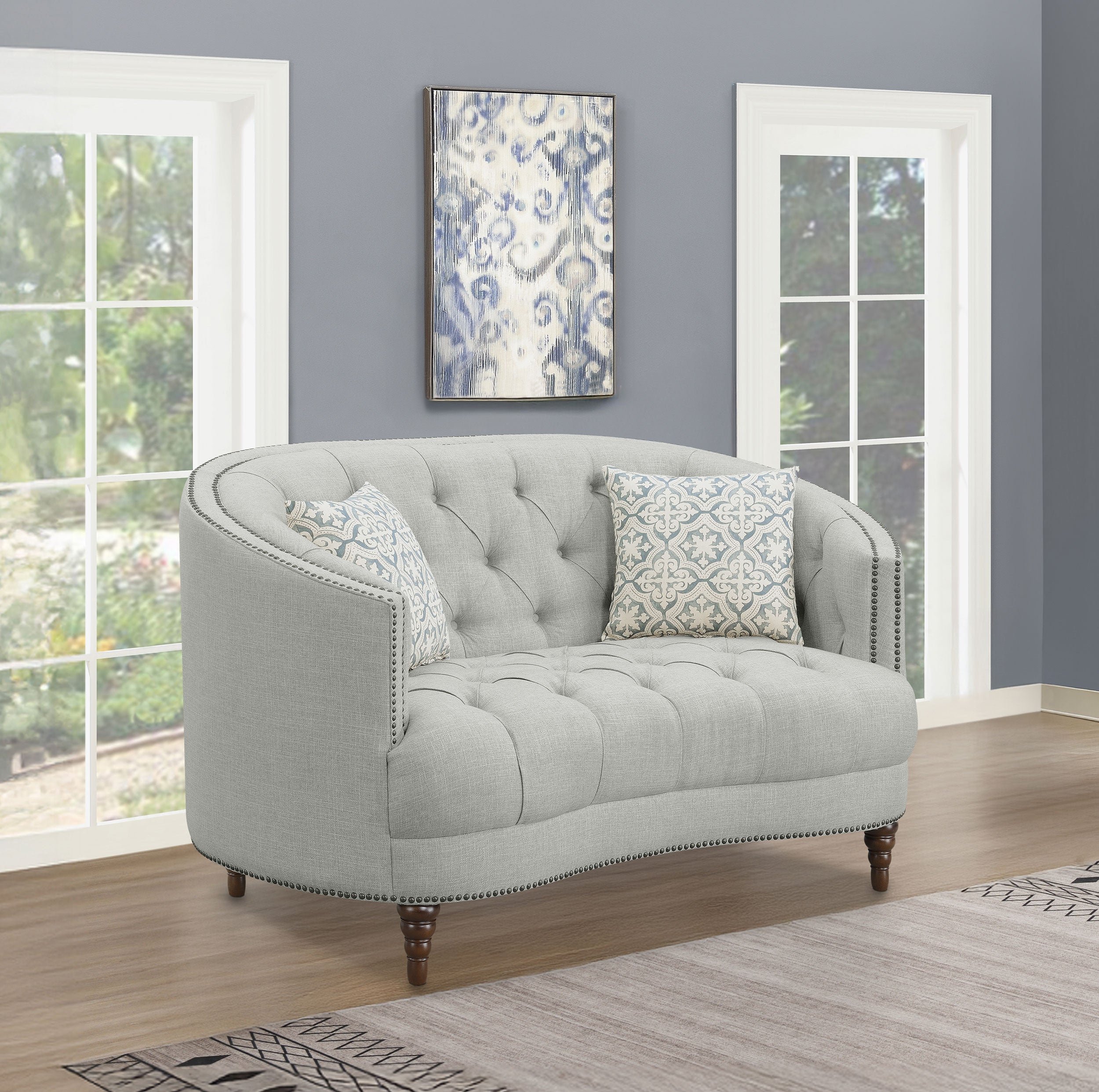 Avonlea Upholstered Sloped Arm Loveseat Grey Fabric — view 2