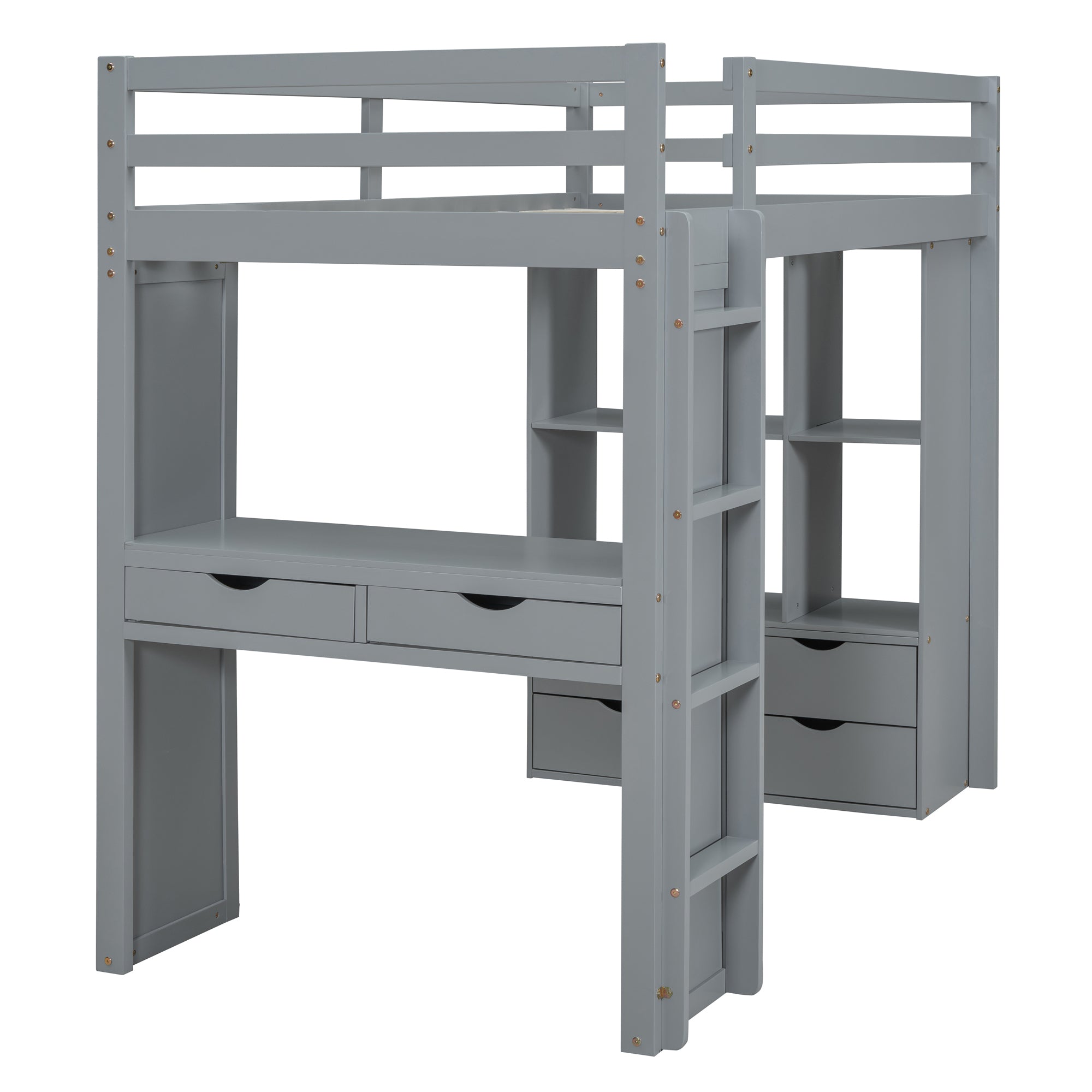 Full Size Loft Bed with large shelves, writing desk and LED Light, Gray - Atlantic Fine Furniture Melbourne FL