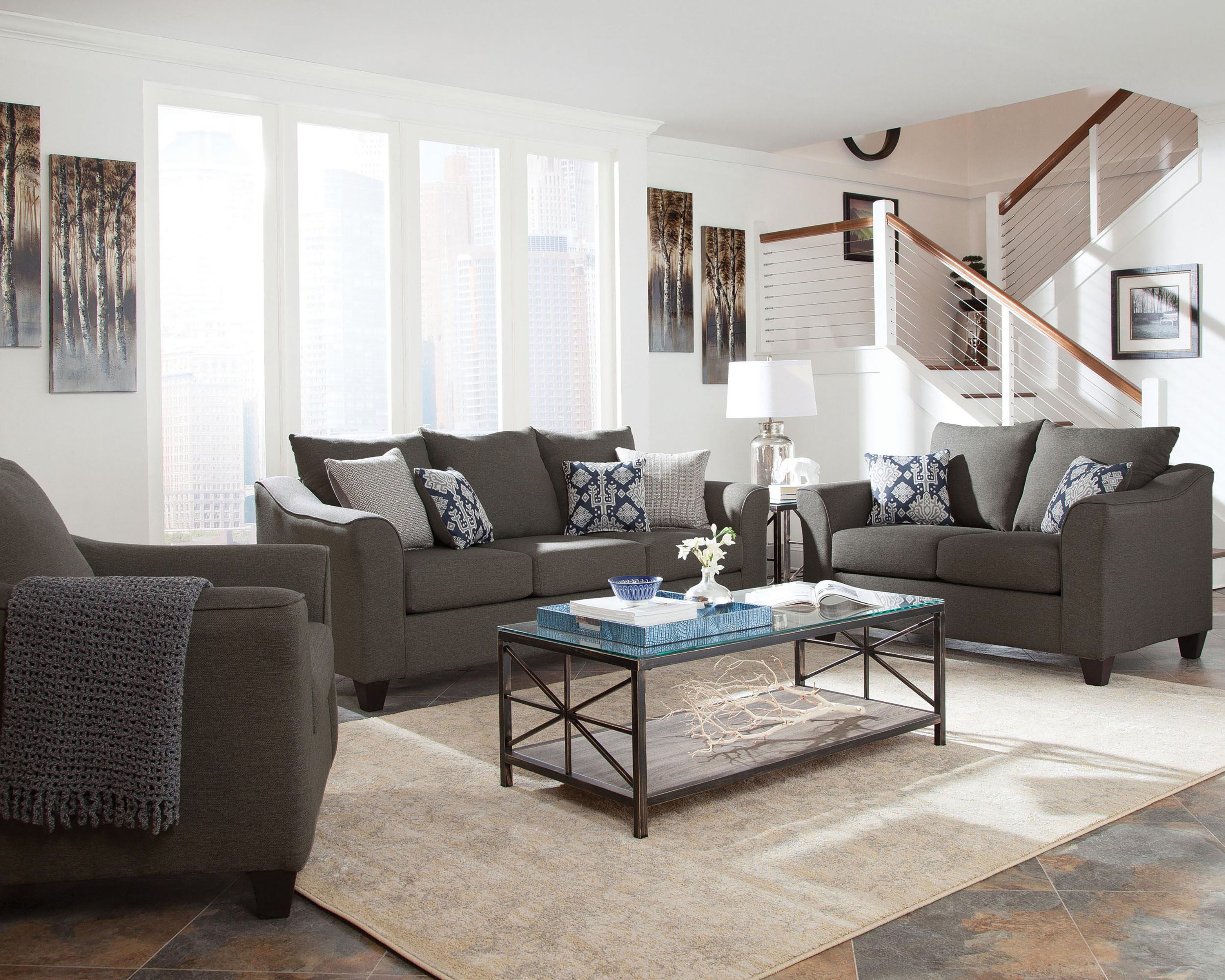 Salizar Upholstered Flared Arm Loveseat Charcoal Grey — view 8