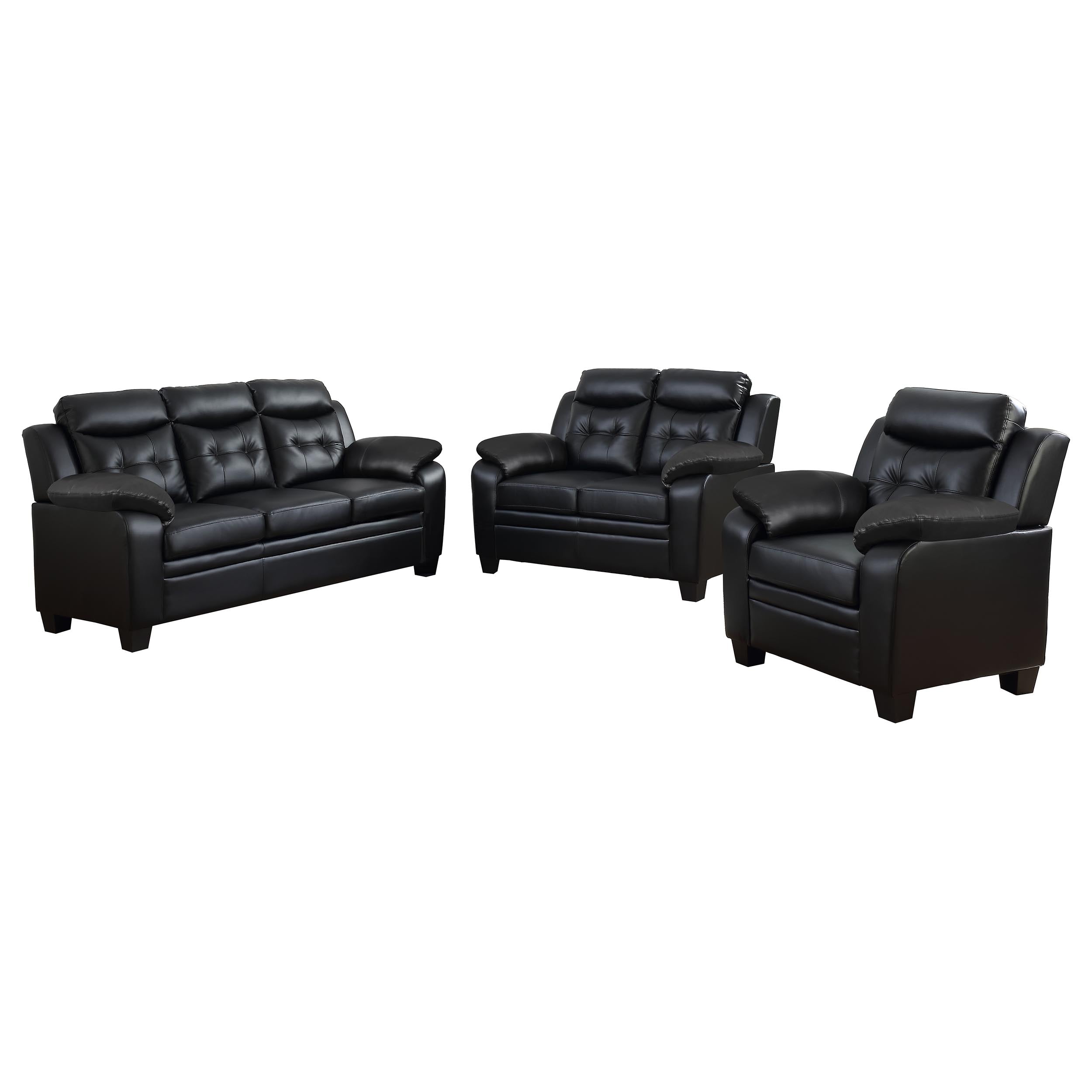 Finley 3-piece Upholstered Padded Arm Tufted Sofa Set Black — view 2