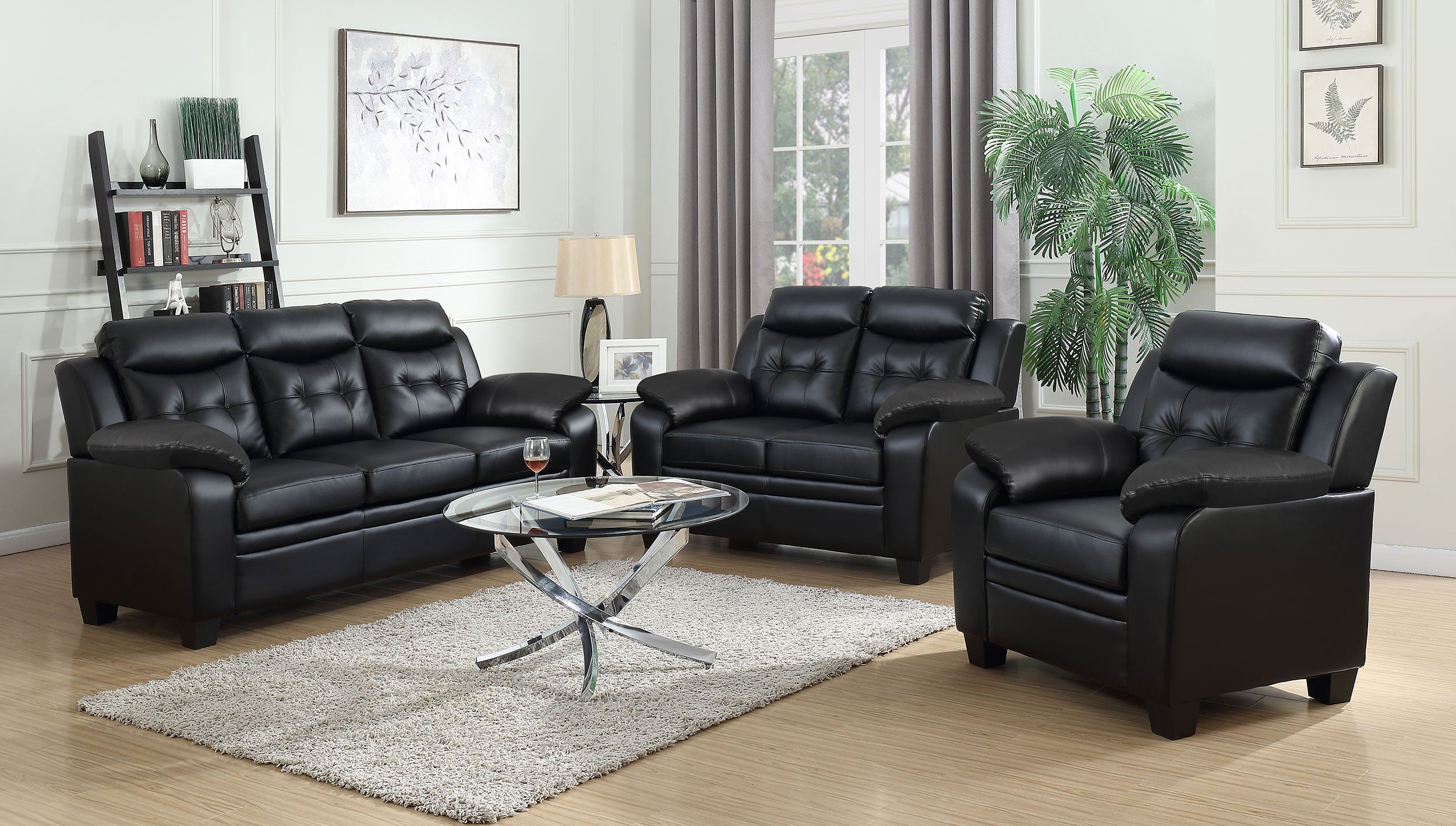 Finley Upholstered Padded Arm Tufted Loveseat Black — view 10