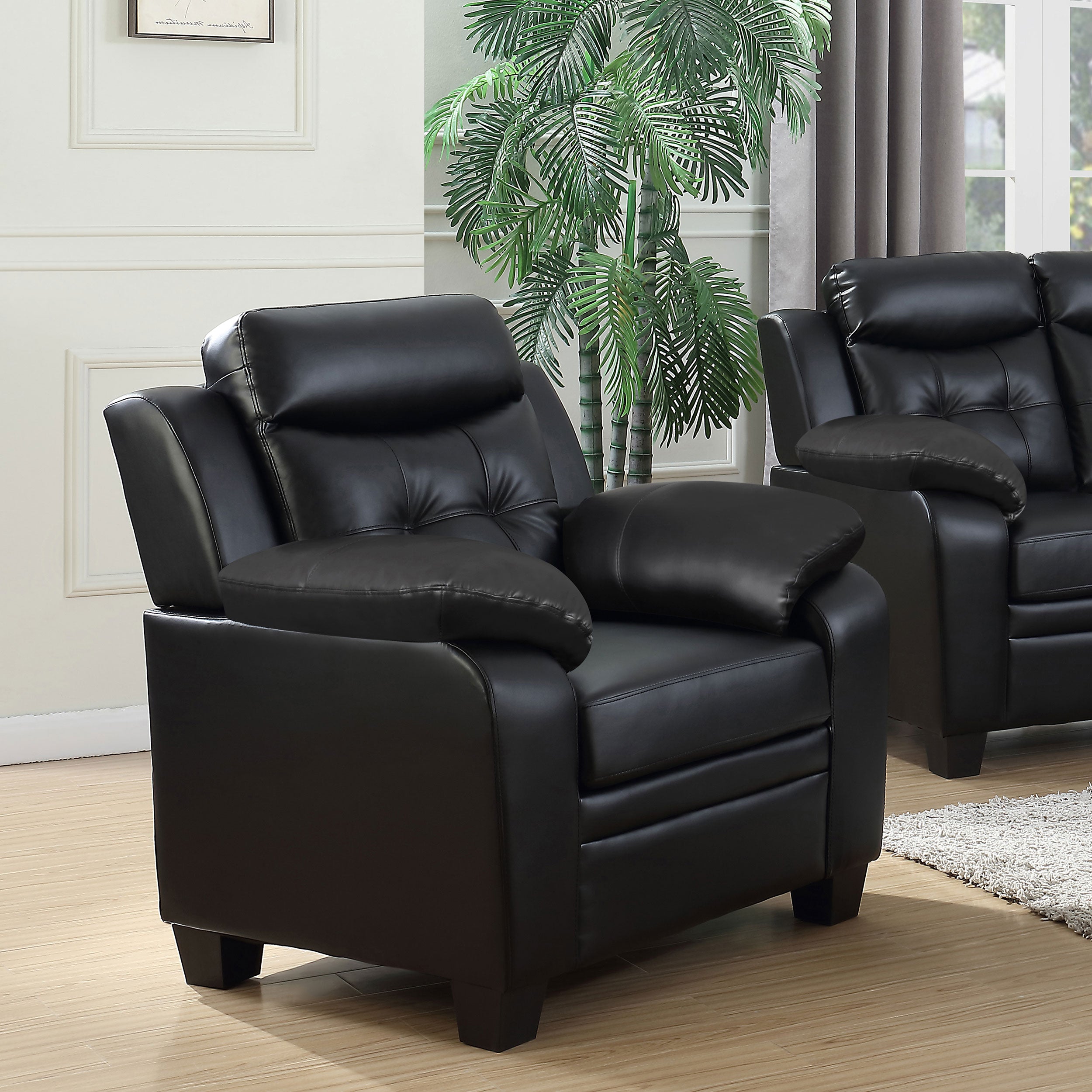 Finley Upholstered Padded Arm Tufted Accent Chair Black — view 2