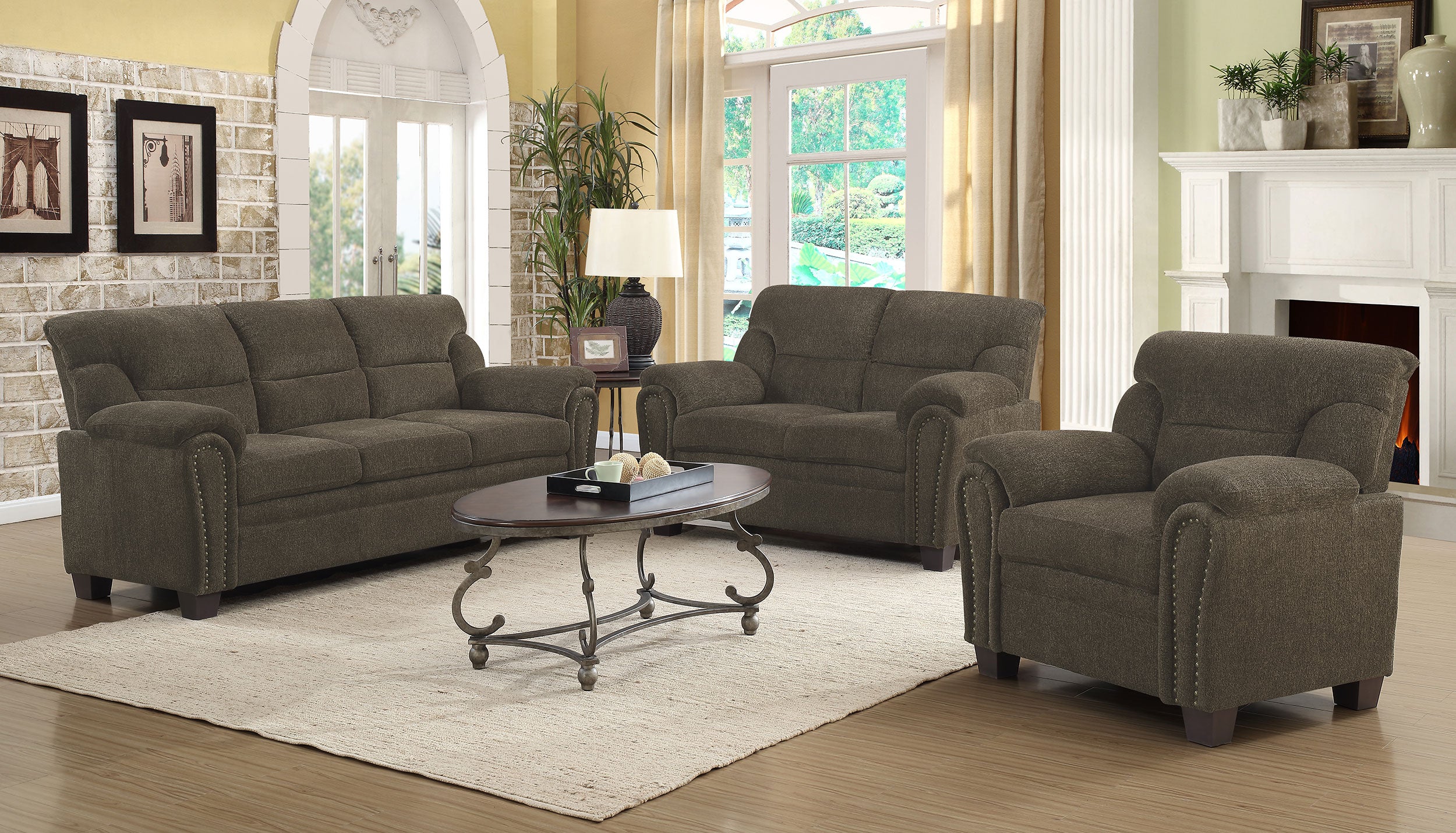 Clementine Upholstered Padded Arm Accent Chair Brown — view 10
