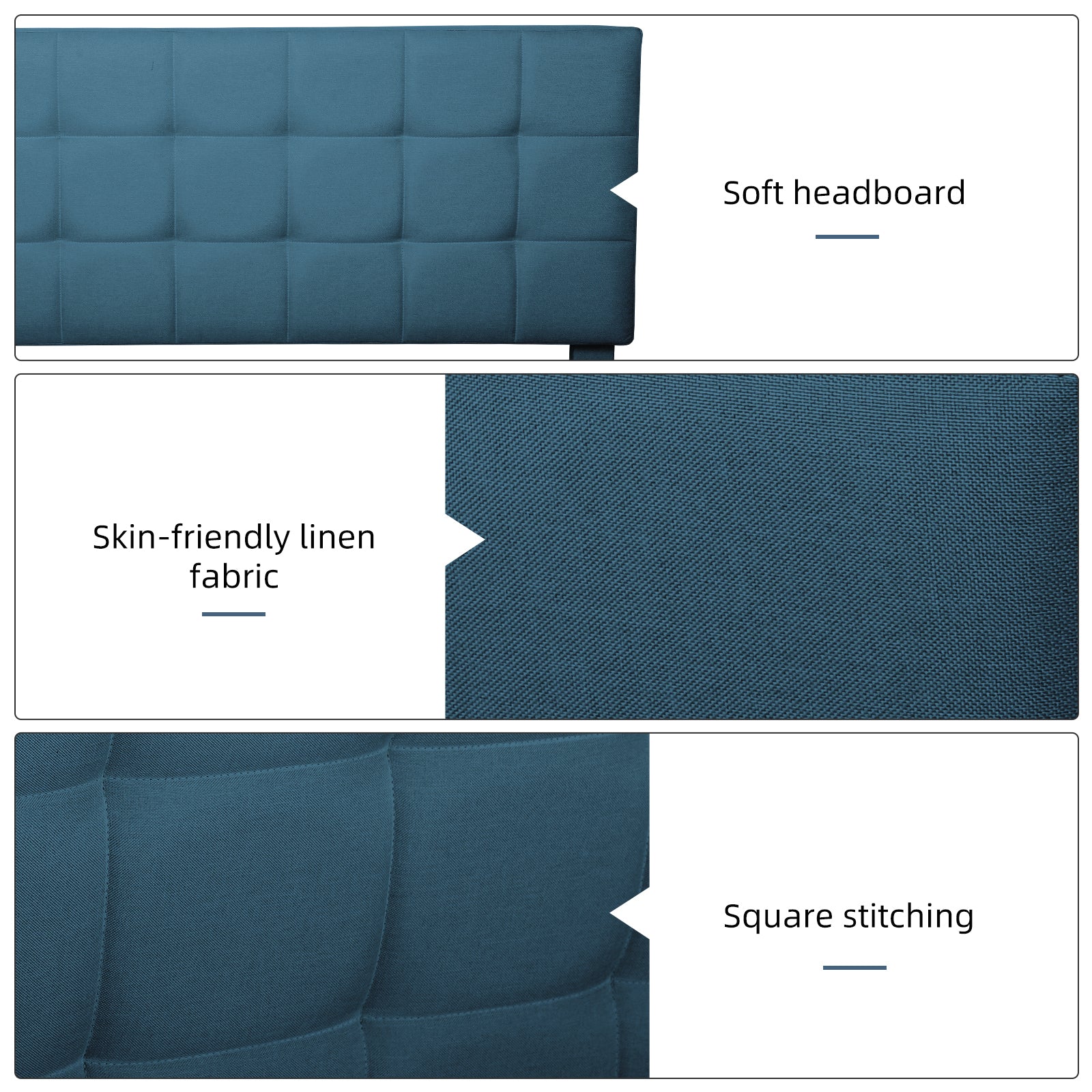 Queen Size Upholstered Platform Bed Linen Bed Frame with Lights Square Stitched Adjustable Headboard Strong Bed Slats System No Box Spring Needed Blue - Atlantic Fine Furniture Melbourne FL