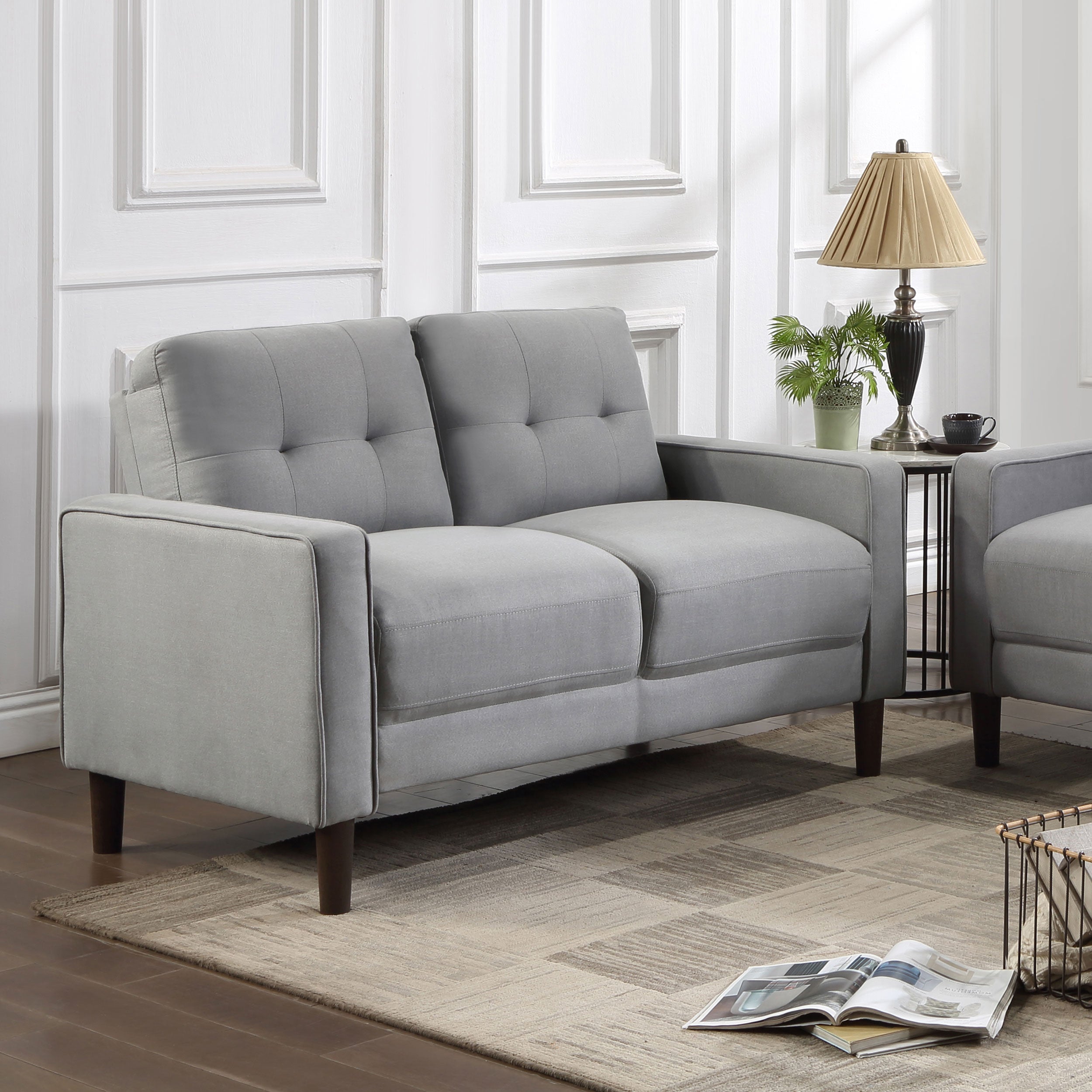 Bowen Upholstered Track Arm Tufted Loveseat Grey — view 2