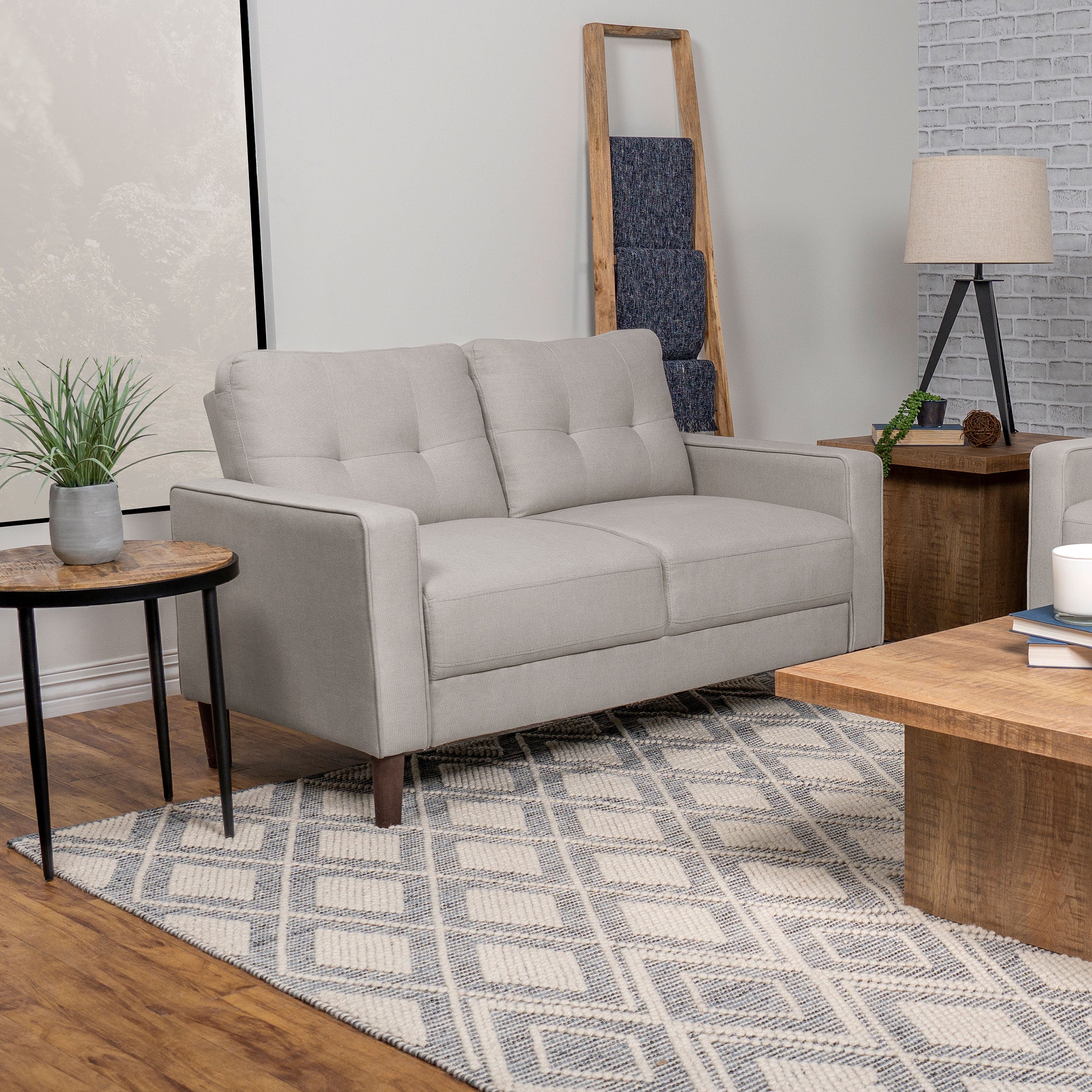 Bowen Upholstered Track Arm Tufted Loveseat Beige — view 2