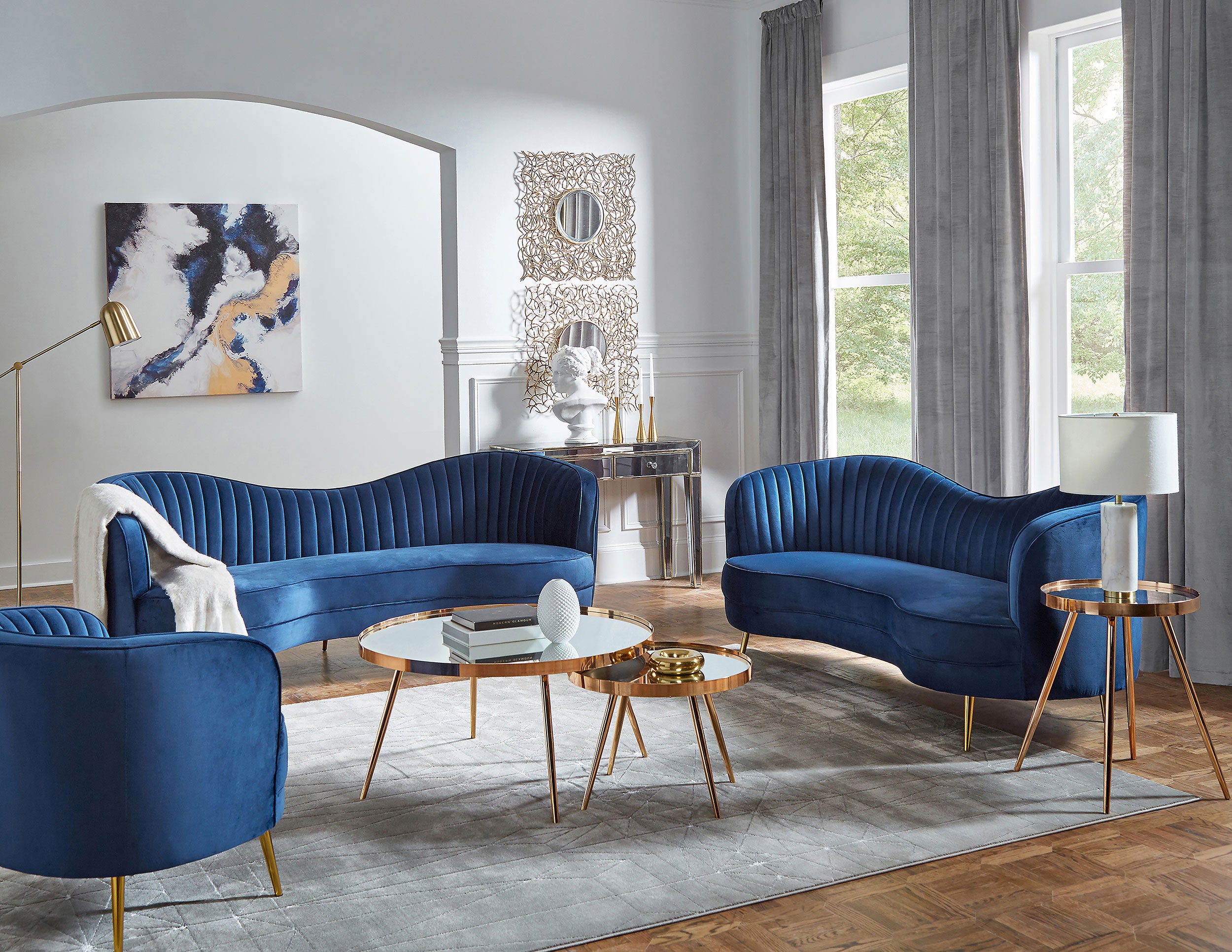 Sophia Upholstered Channel Tufted Barrel Accent Chair Blue — view 12