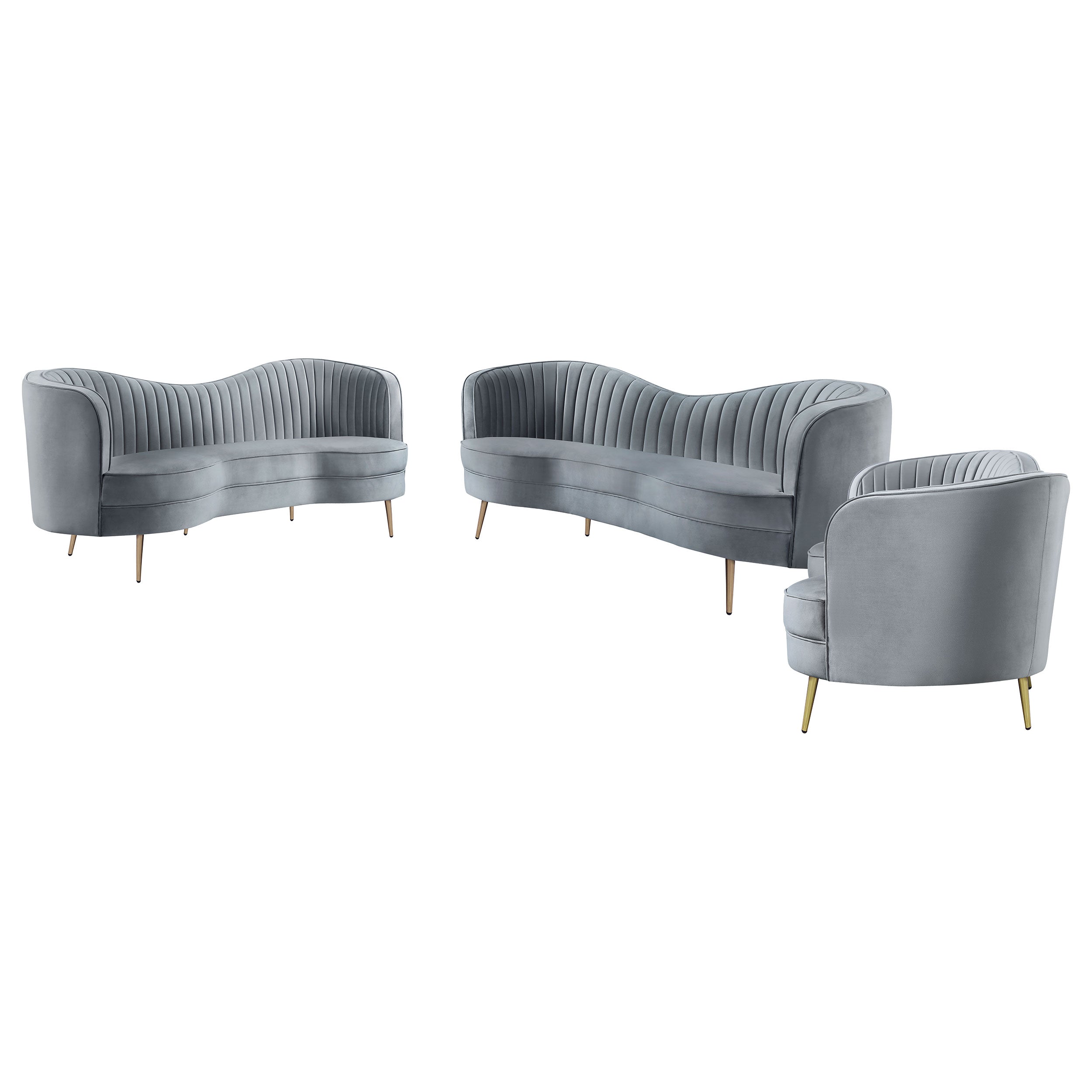 Sophia 3-piece Upholstered Channel Tufted Sofa Set Grey — view 2