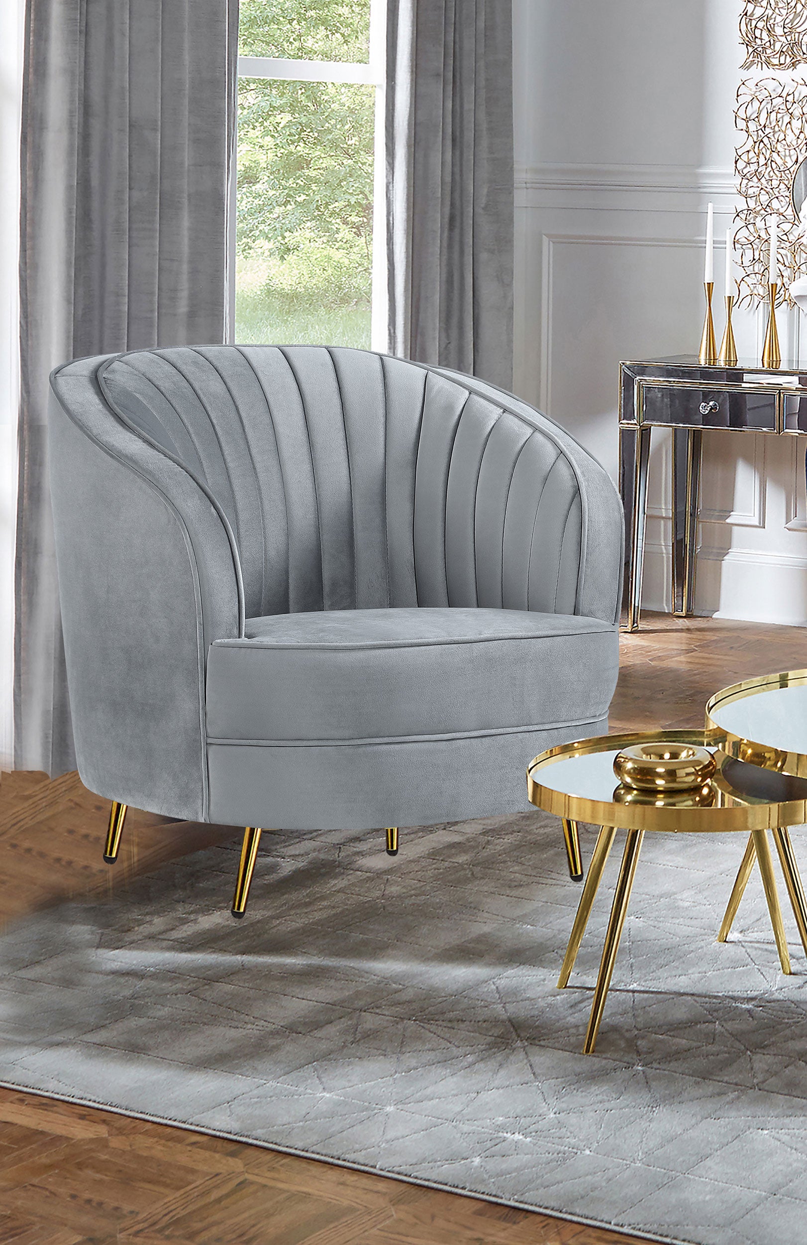 Sophia Upholstered Channel Tufted Barrel Accent Chair Grey — view 2