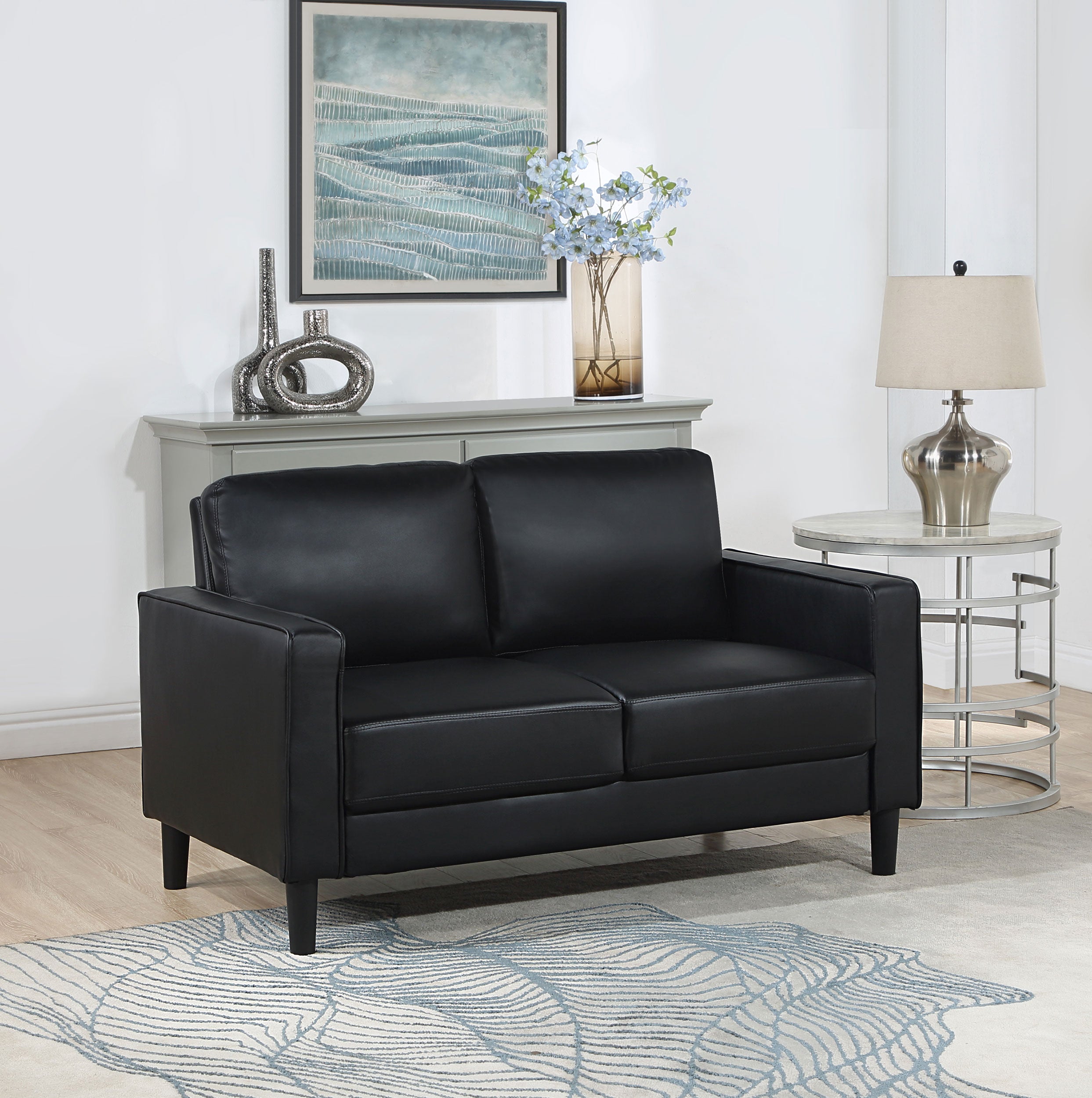 Ruth Upholstered Track Arm Loveseat Black — view 2