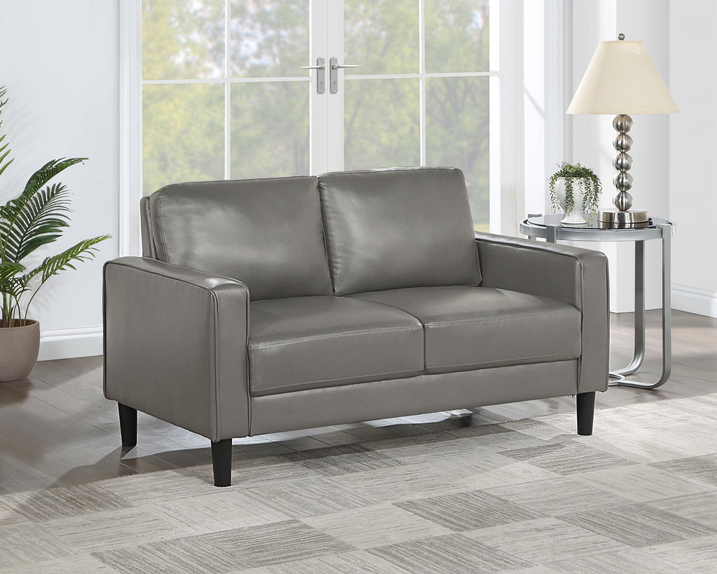 Ruth Upholstered Track Arm Loveseat Grey — view 2