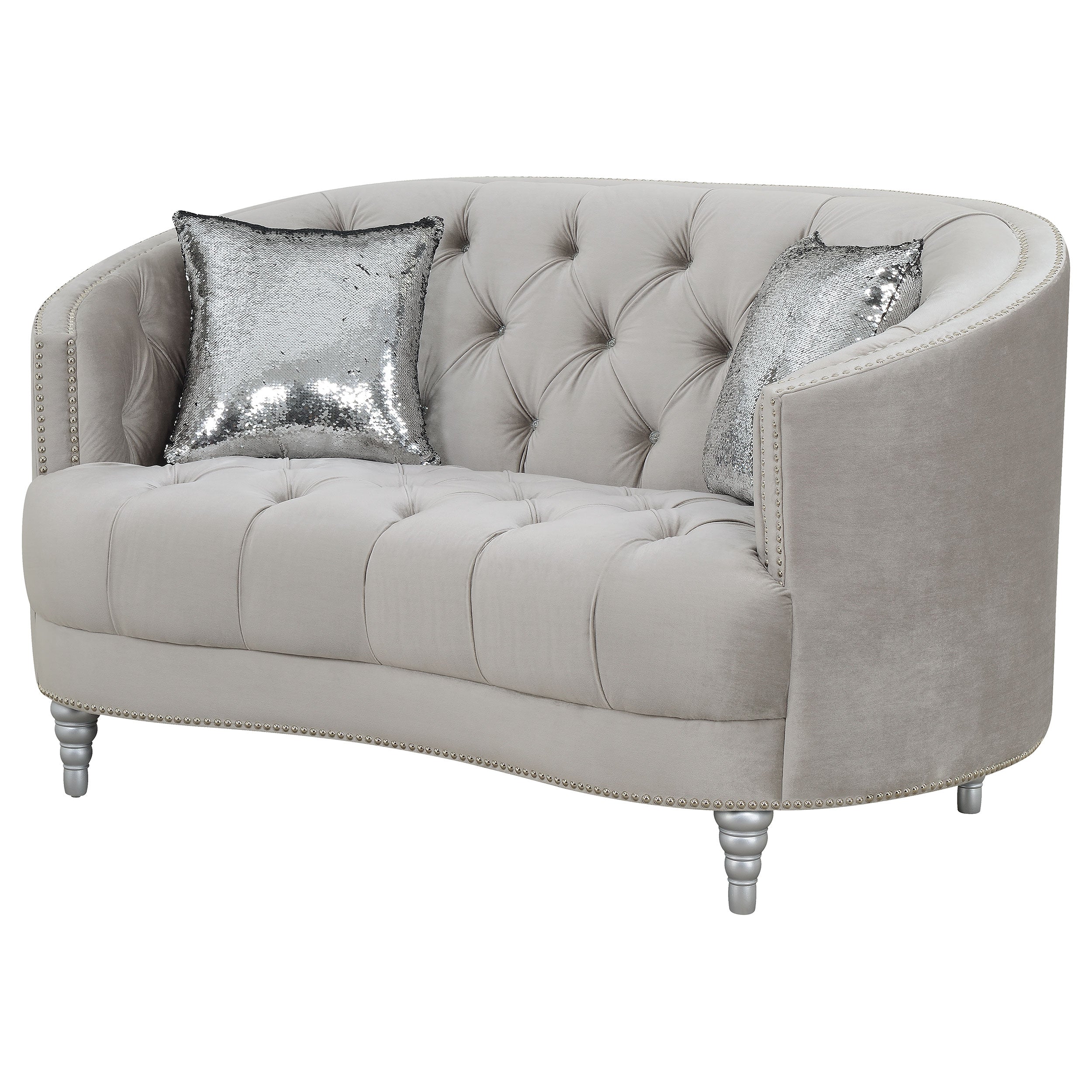 Avonlea Upholstered Sloped Arm Loveseat Grey Velvet — view 4
