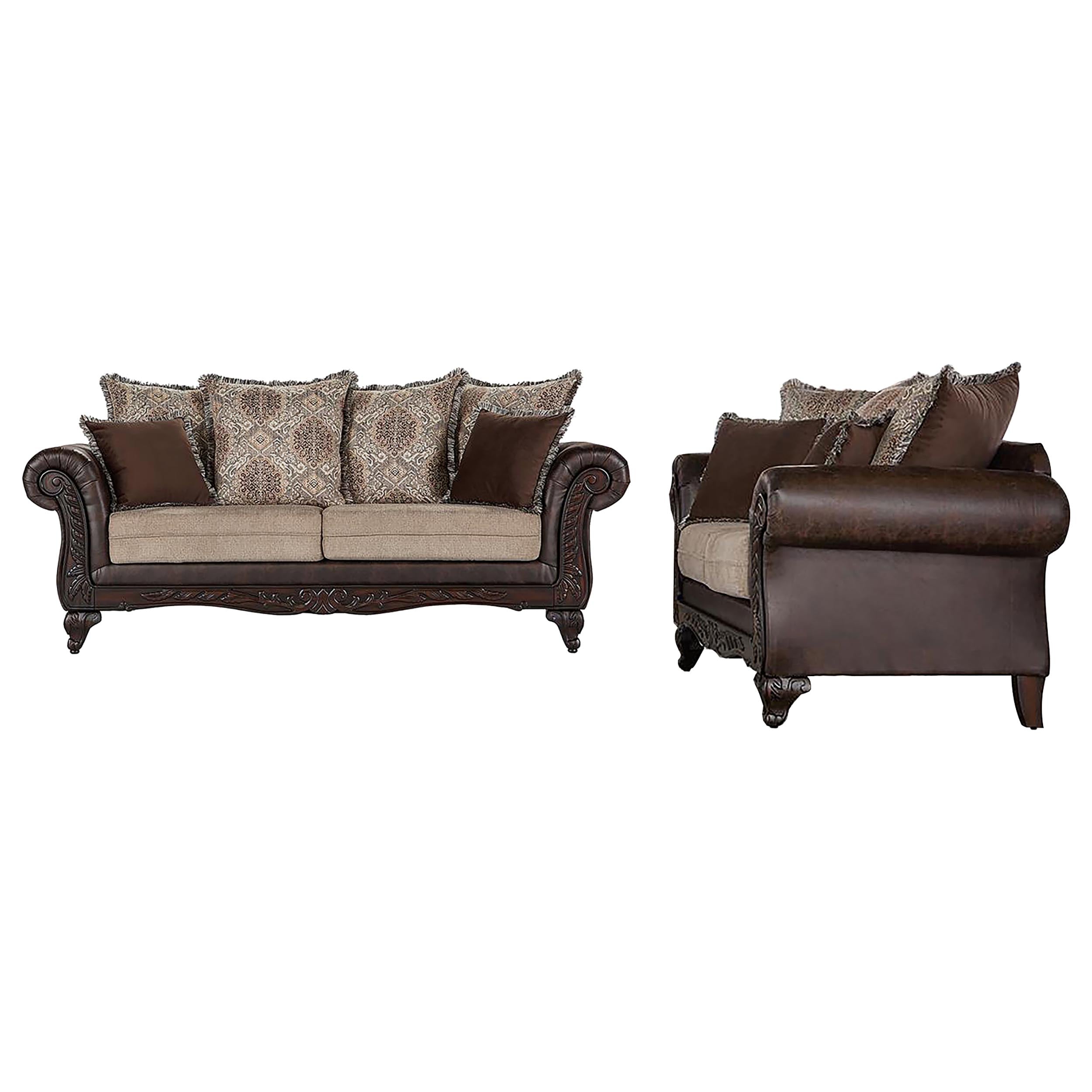 Elmbrook 2-piece Upholstered Rolled Arm Sofa Set Brown — view 2