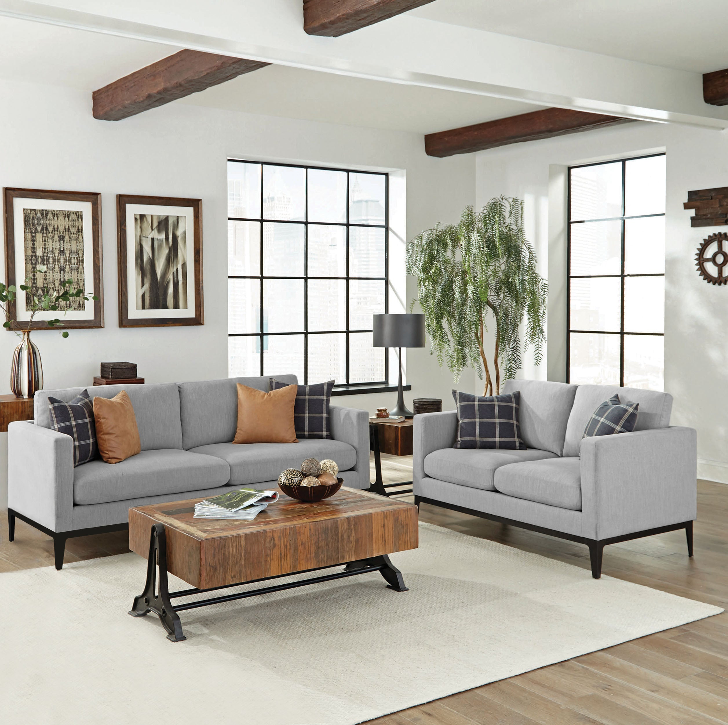 Apperson 2-piece Upholstered Track Arm Sofa Set Light Grey — view 1