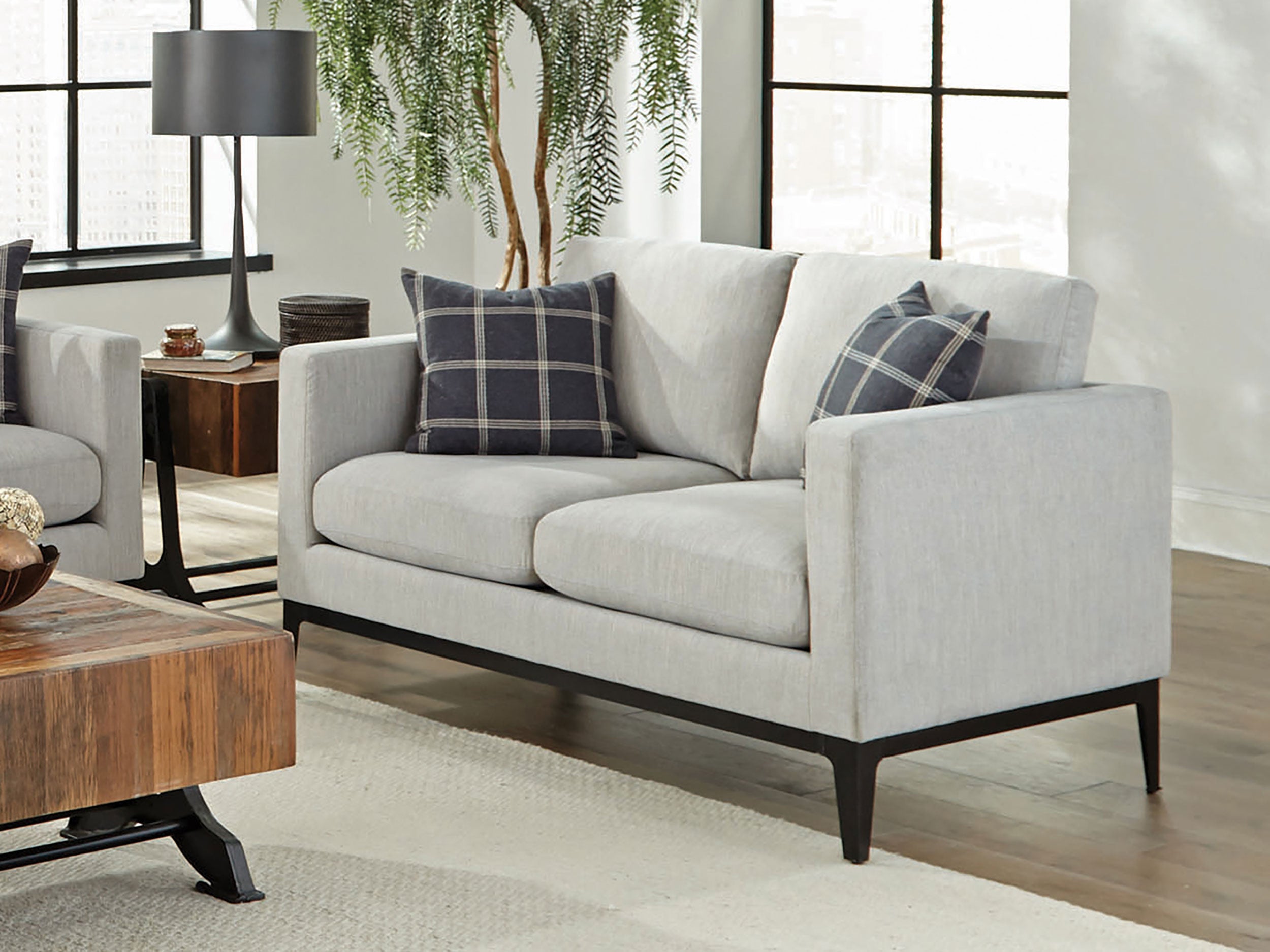 Apperson Upholstered Track Arm Loveseat Light Grey — view 2