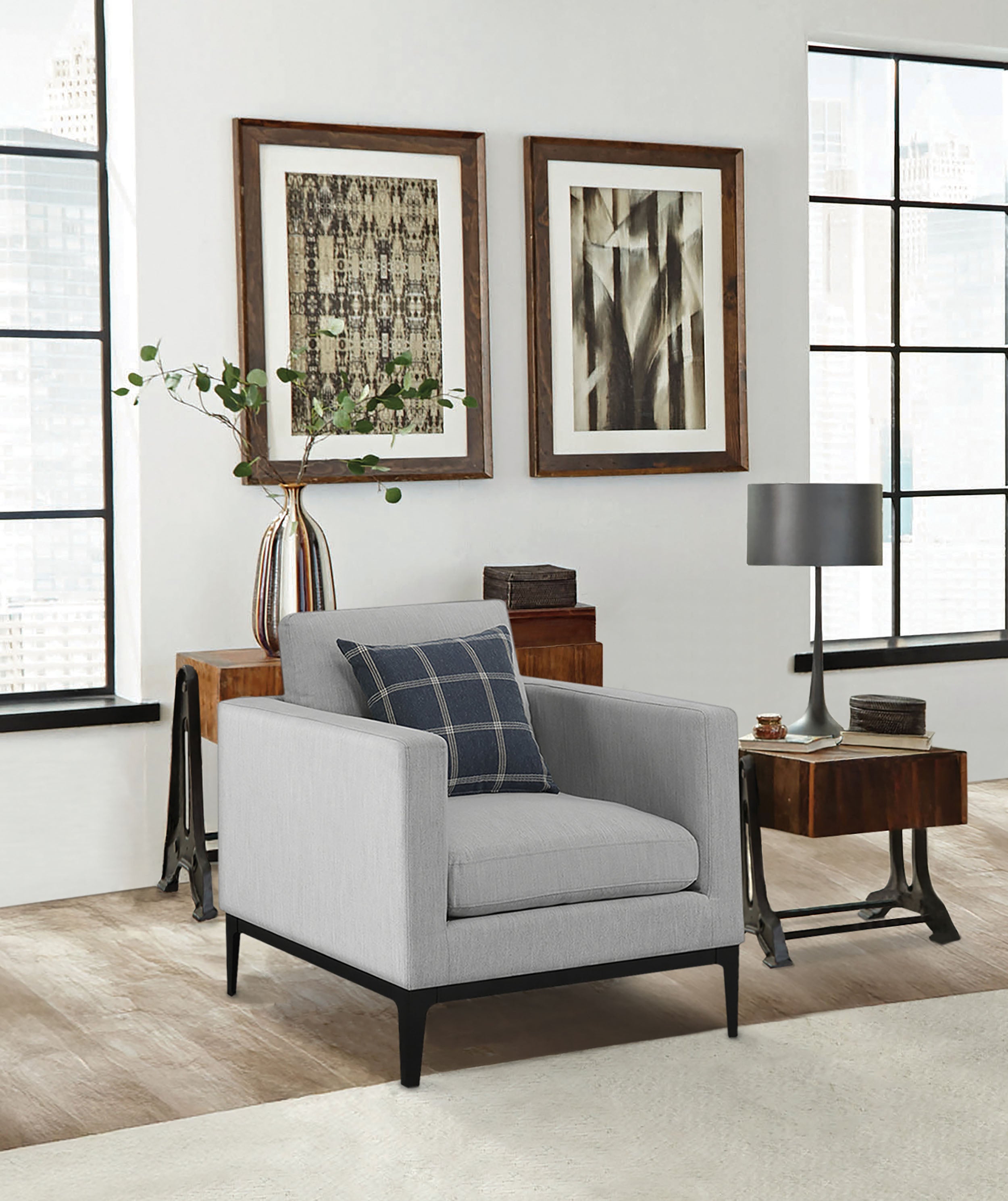 Apperson Upholstered Track Arm Accent Chair Light Grey — view 2
