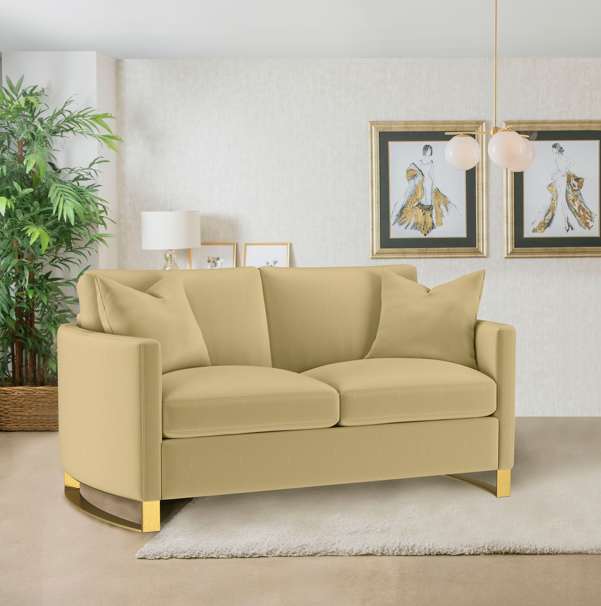 Corliss Upholstered Curved Track Arm Loveseat Camel — view 2