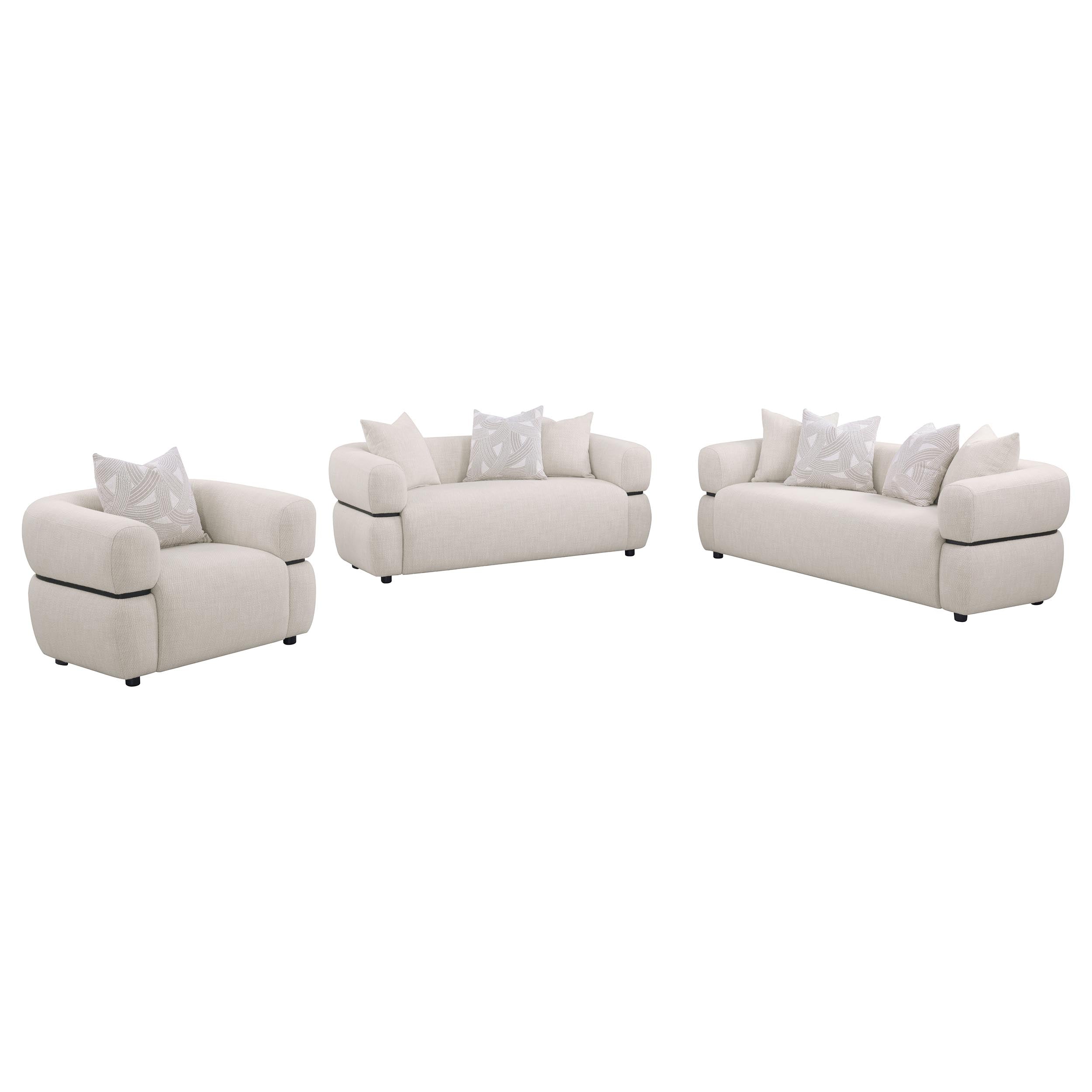 Jeanette 3-piece Fabric Upholstered Round Arm Sofa Set Beige — view 2