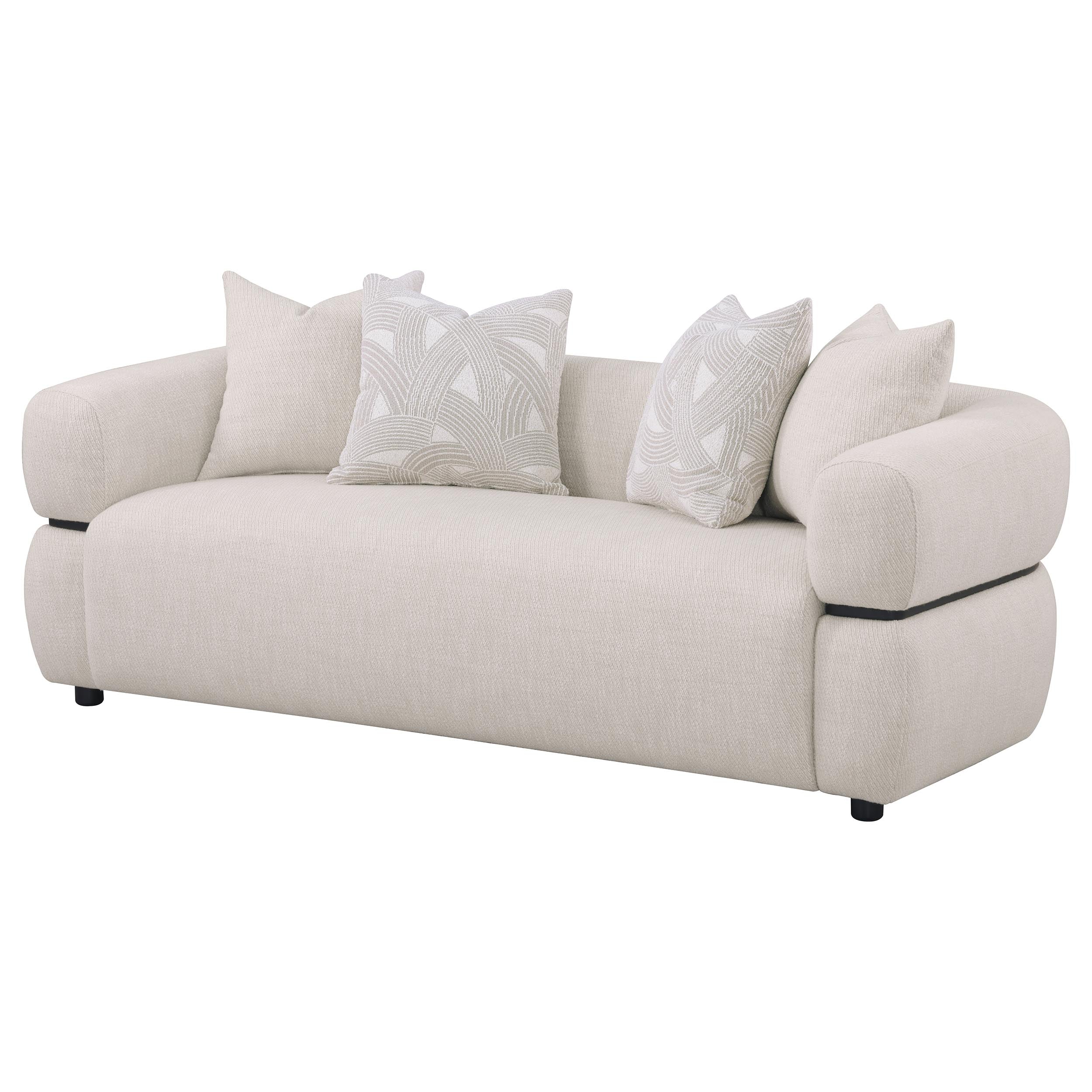Jeanette 84-inch Fabric Upholstered Round Arm Sofa Beige — view 4