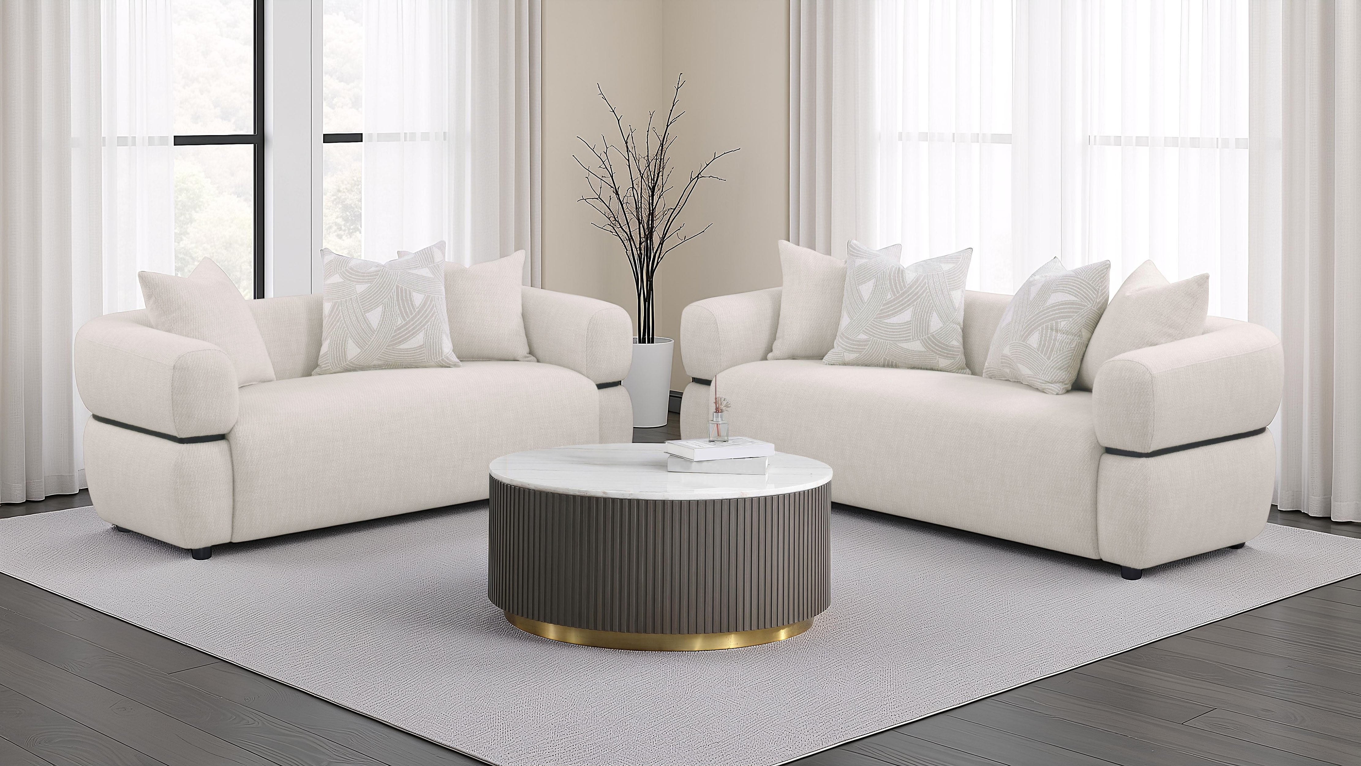 Jeanette 84-inch Fabric Upholstered Round Arm Sofa Beige — view 12