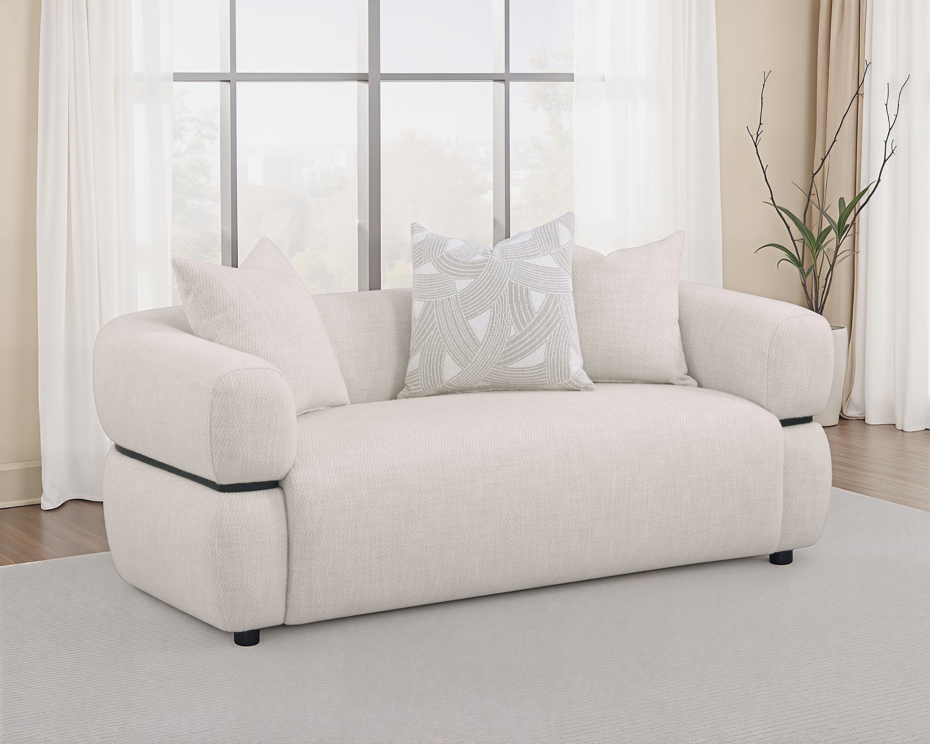 Jeanette 73-inch Fabric Upholstered Round Arm Loveseat Beige — view 2