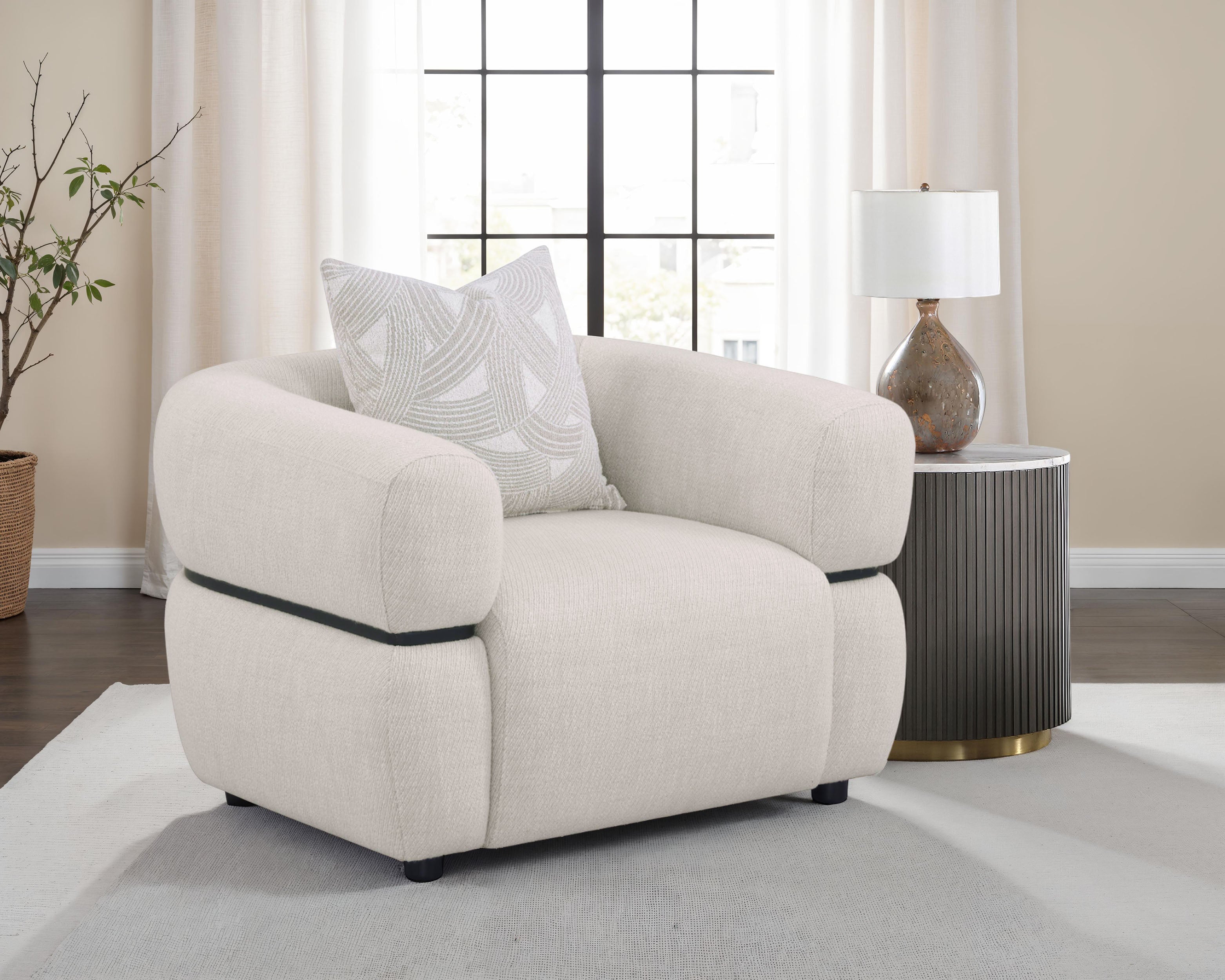 Jeanette Fabric Upholstered Round Arm Accent Chair Beige — view 2