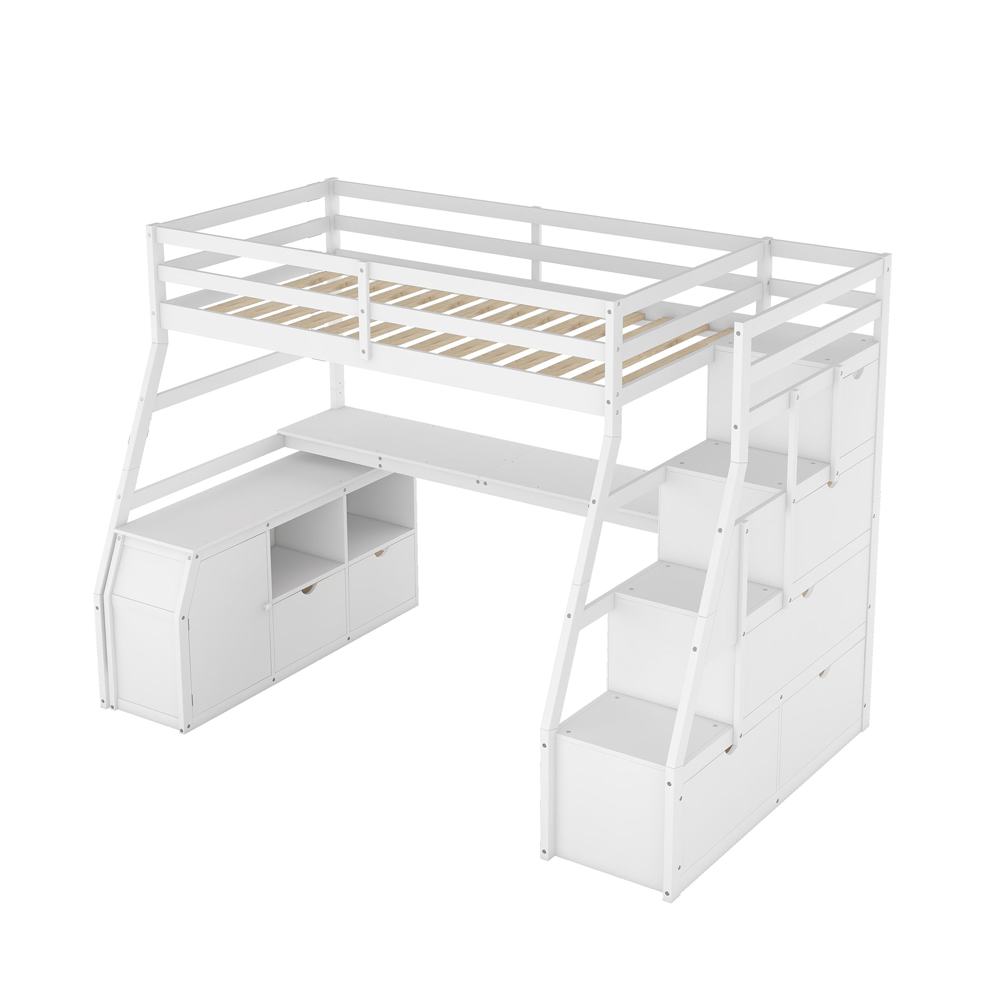 Twin Size Loft Bed with 7 Drawers 2 Shelves and Desk - White - Atlantic Fine Furniture Melbourne FL