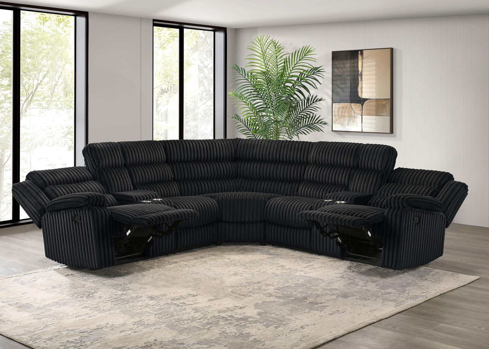 Atkinson Upholstered Reclining Sectional Sofa Black