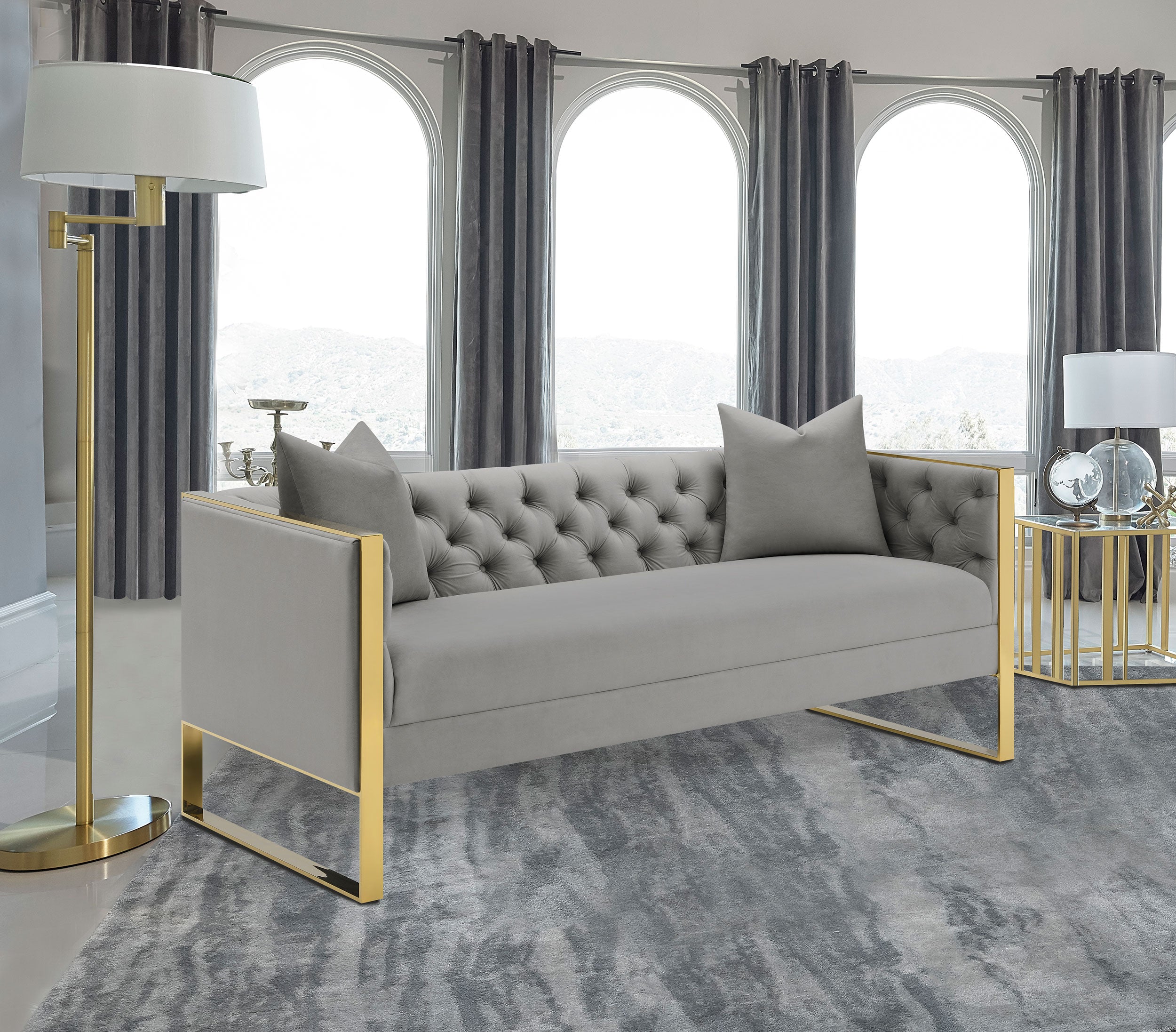 Eastbrook Velvet Upholstered Tufted Sofa Grey — view 2