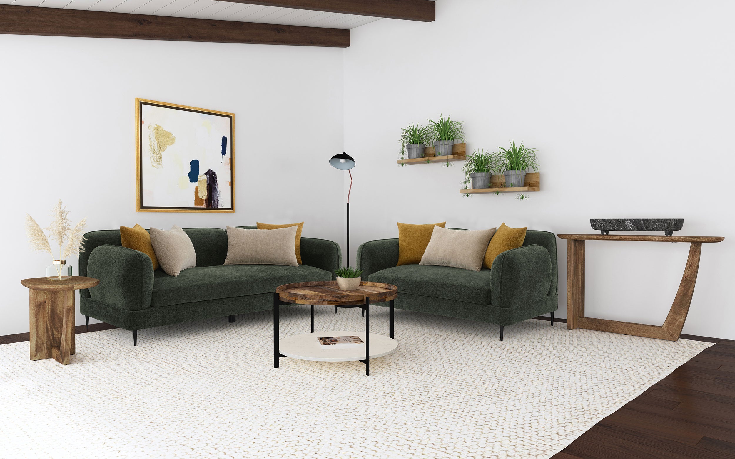 Jade Chenille Upholstered Modern Track Arm Loveseat Green — view 14