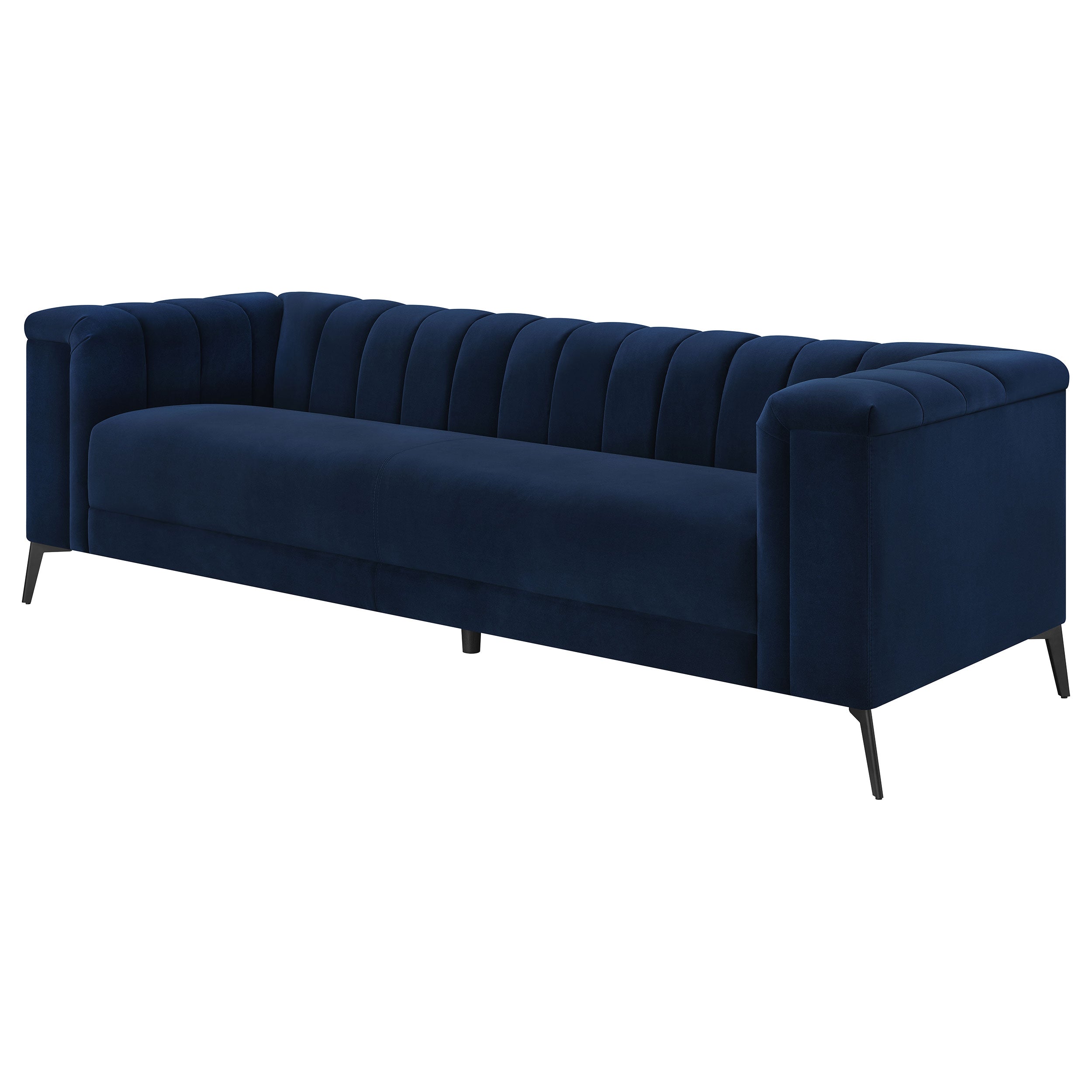 Chalet Upholstered Tuxedo Arm Tufted Sofa Blue — view 4