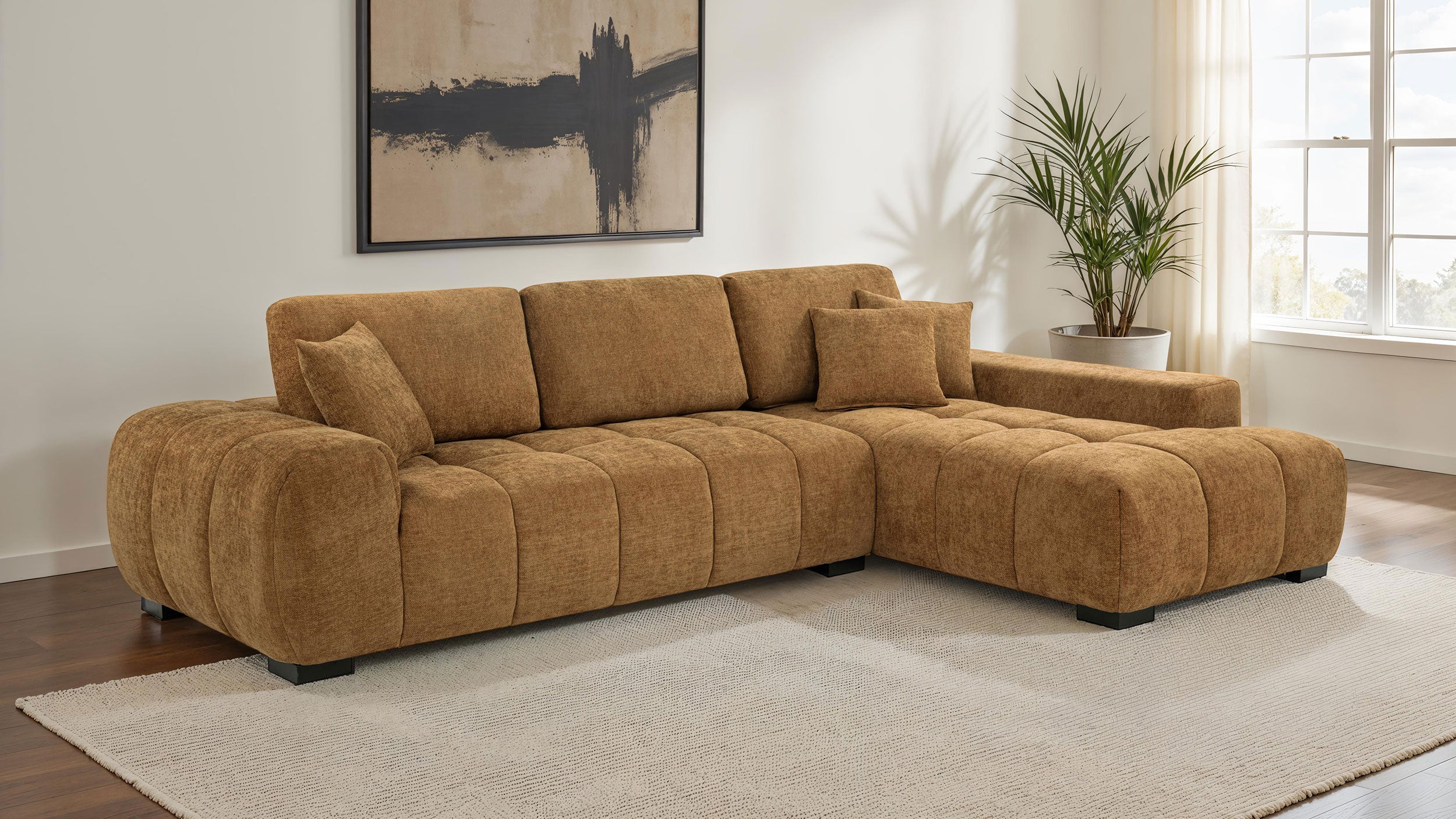 Octavia Upholstered Sectional Chaise Sofa Amber — view 2