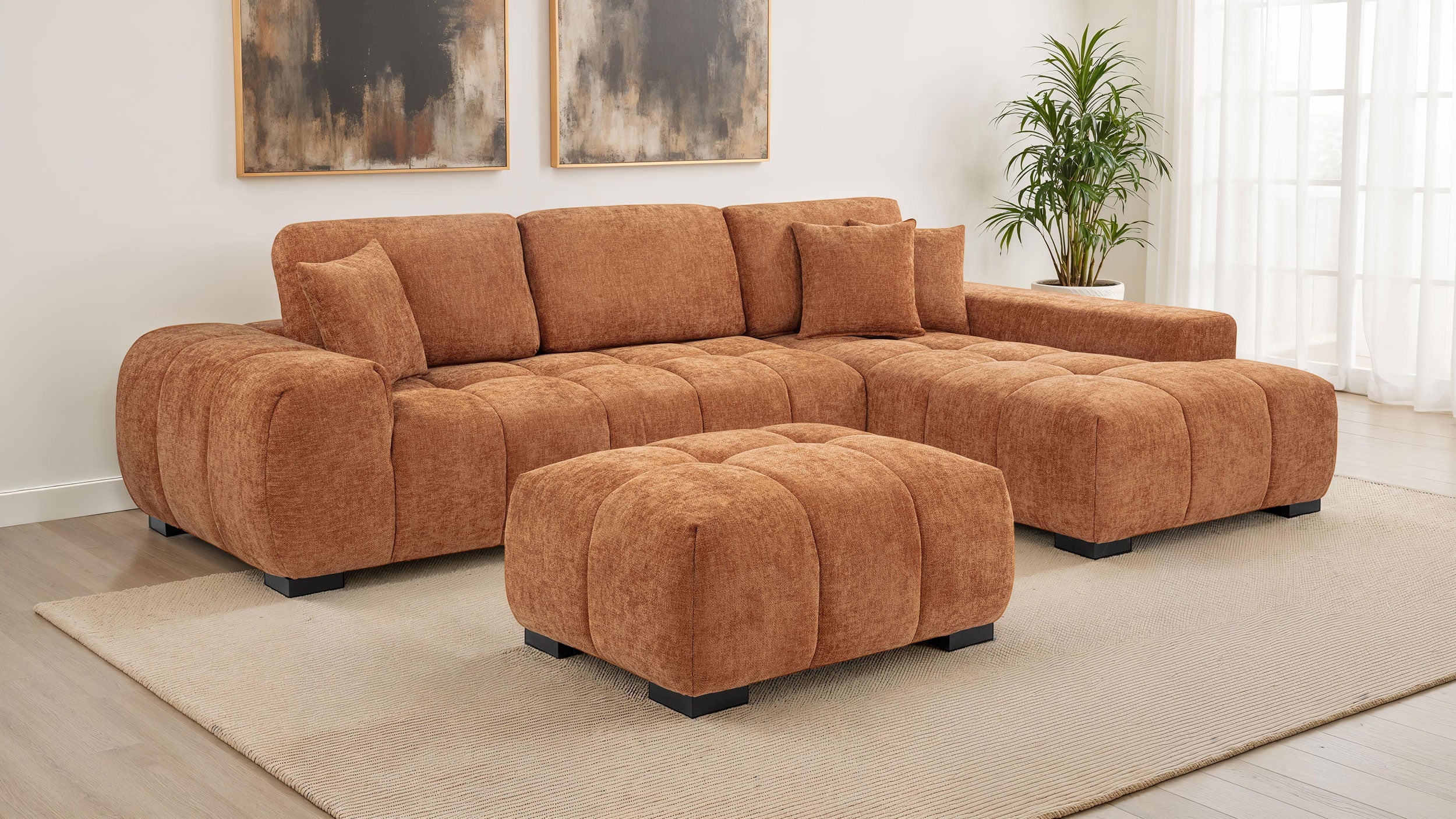 Octavia Upholstered Sectional Chaise Sofa Orange — view 9